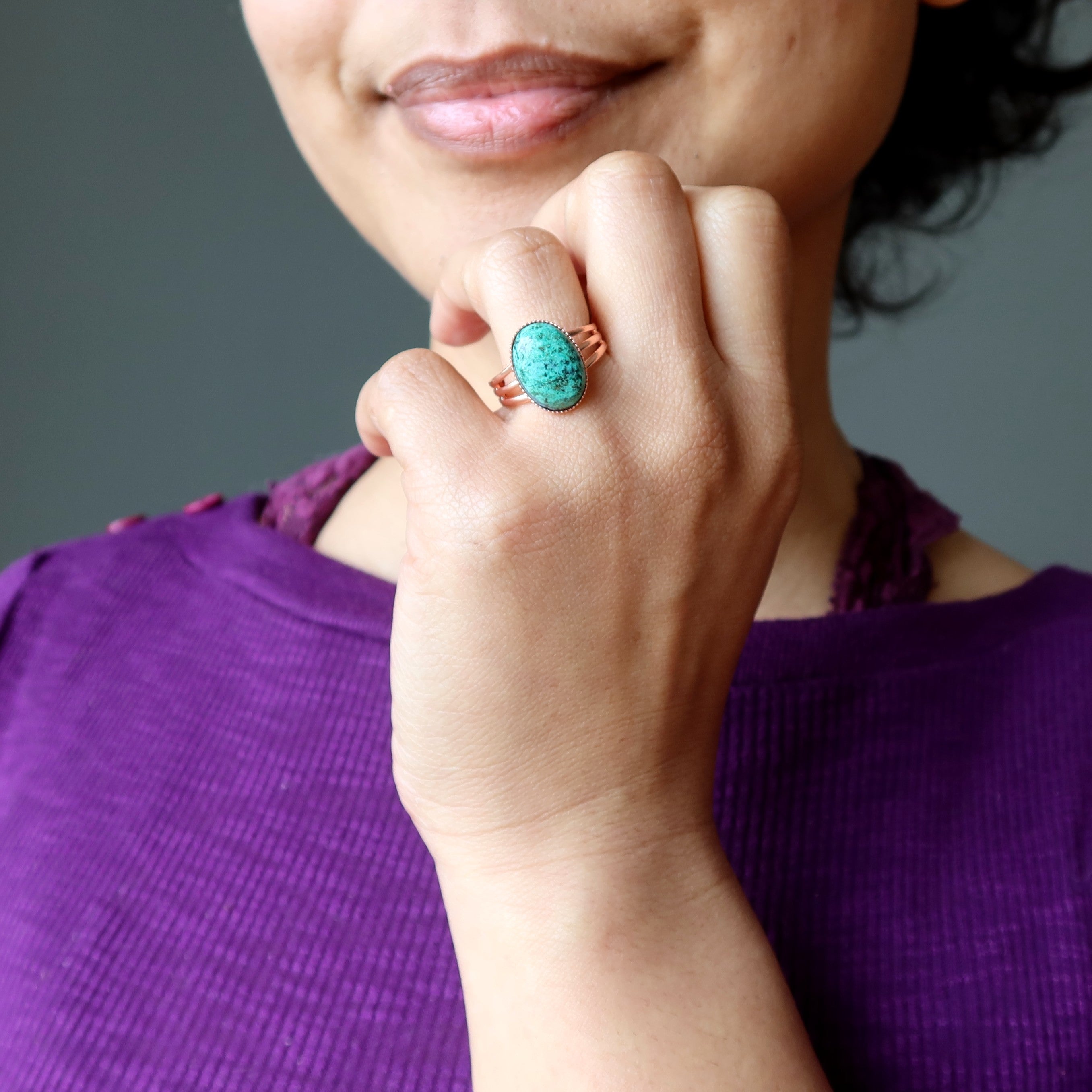 Chrysocolla Ring Sassy Gemstone Copper Adjustable