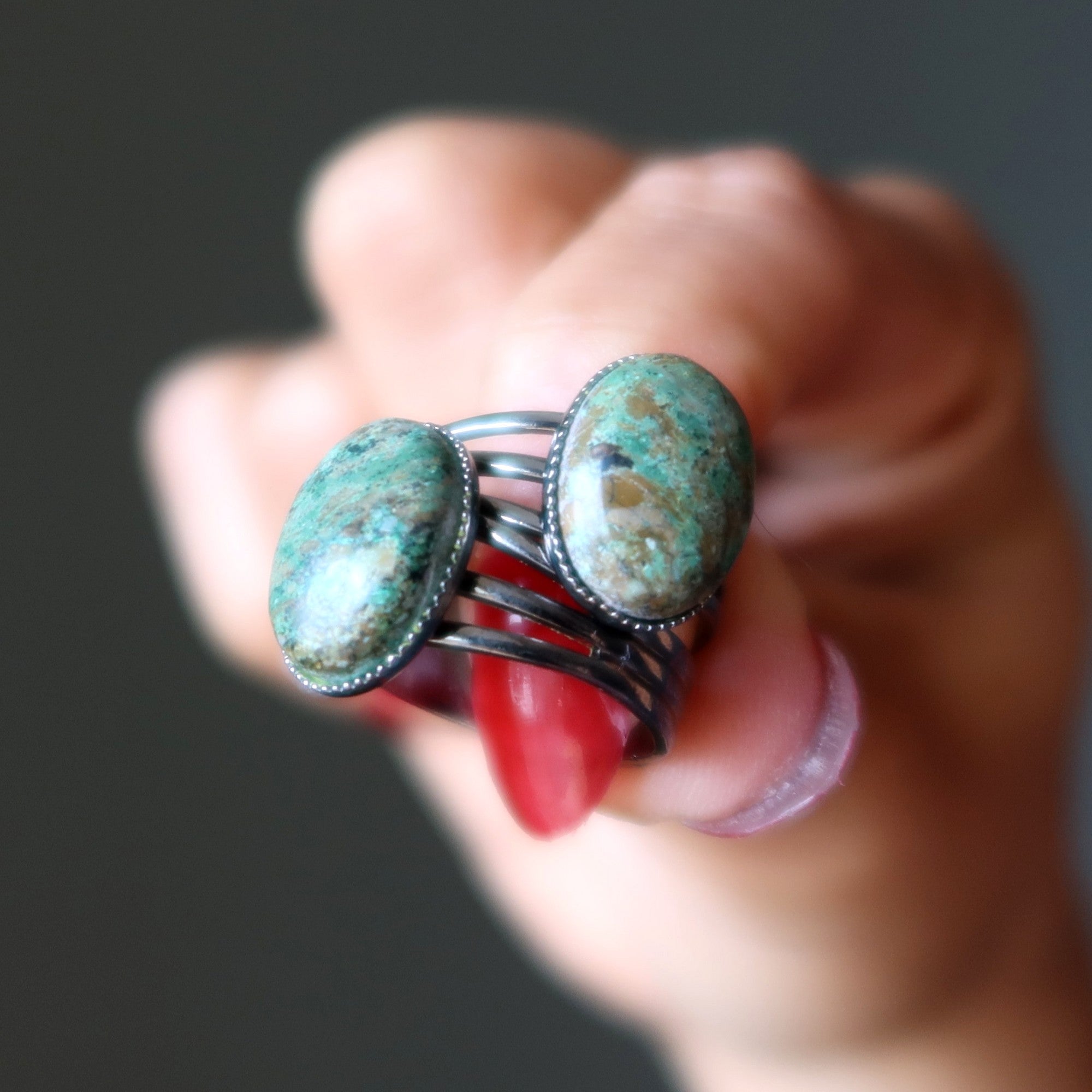 Chrysocolla Ring Getaway Gunmetal Adjustable