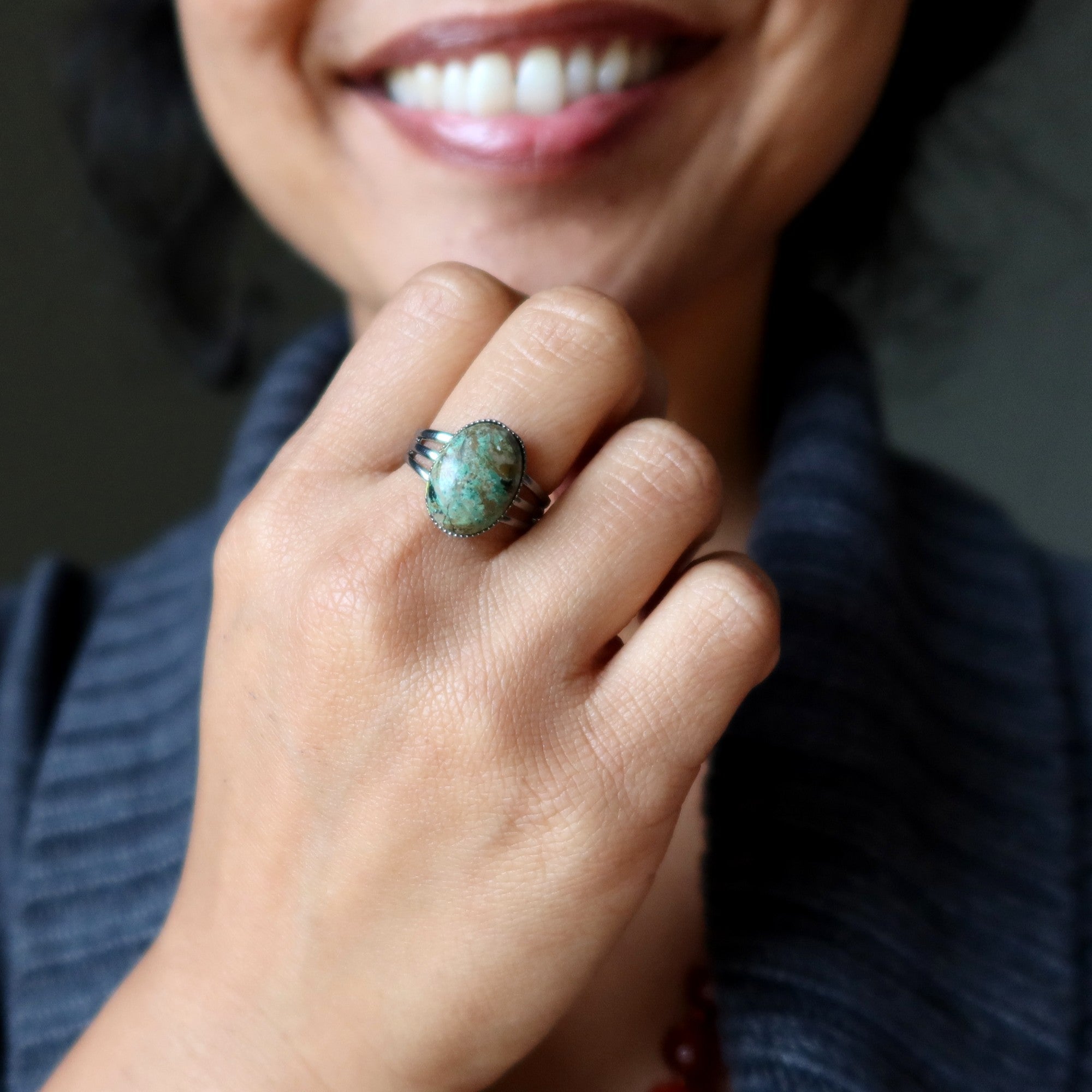 Chrysocolla Ring Getaway Gunmetal Adjustable