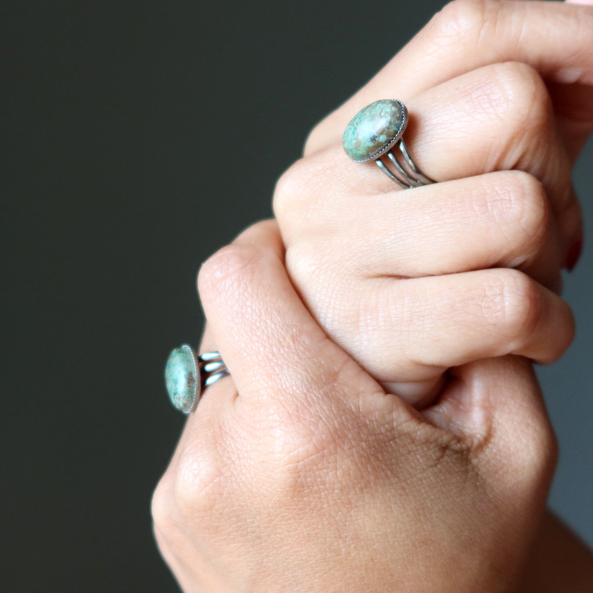 Chrysocolla Ring Getaway Gunmetal Adjustable