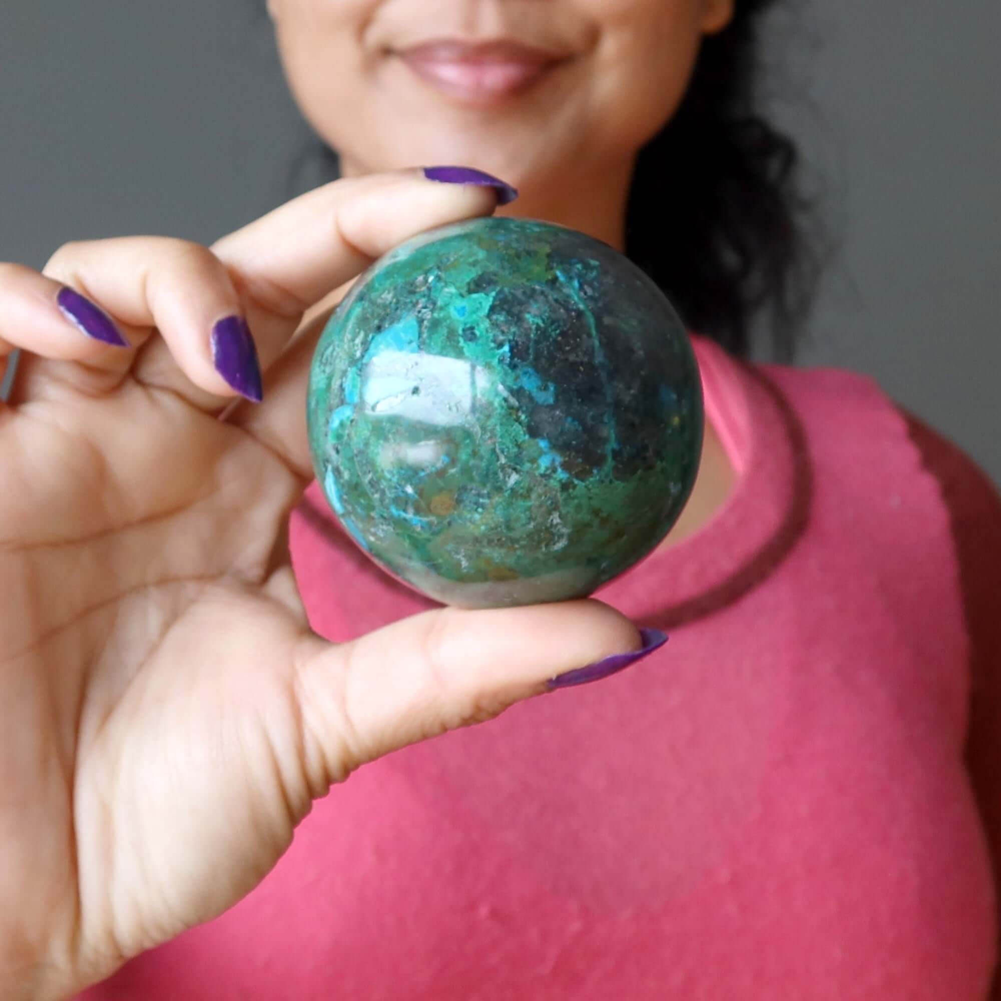 Sphère de Chrysocolle Boule de Cristal Connexion à la Terre