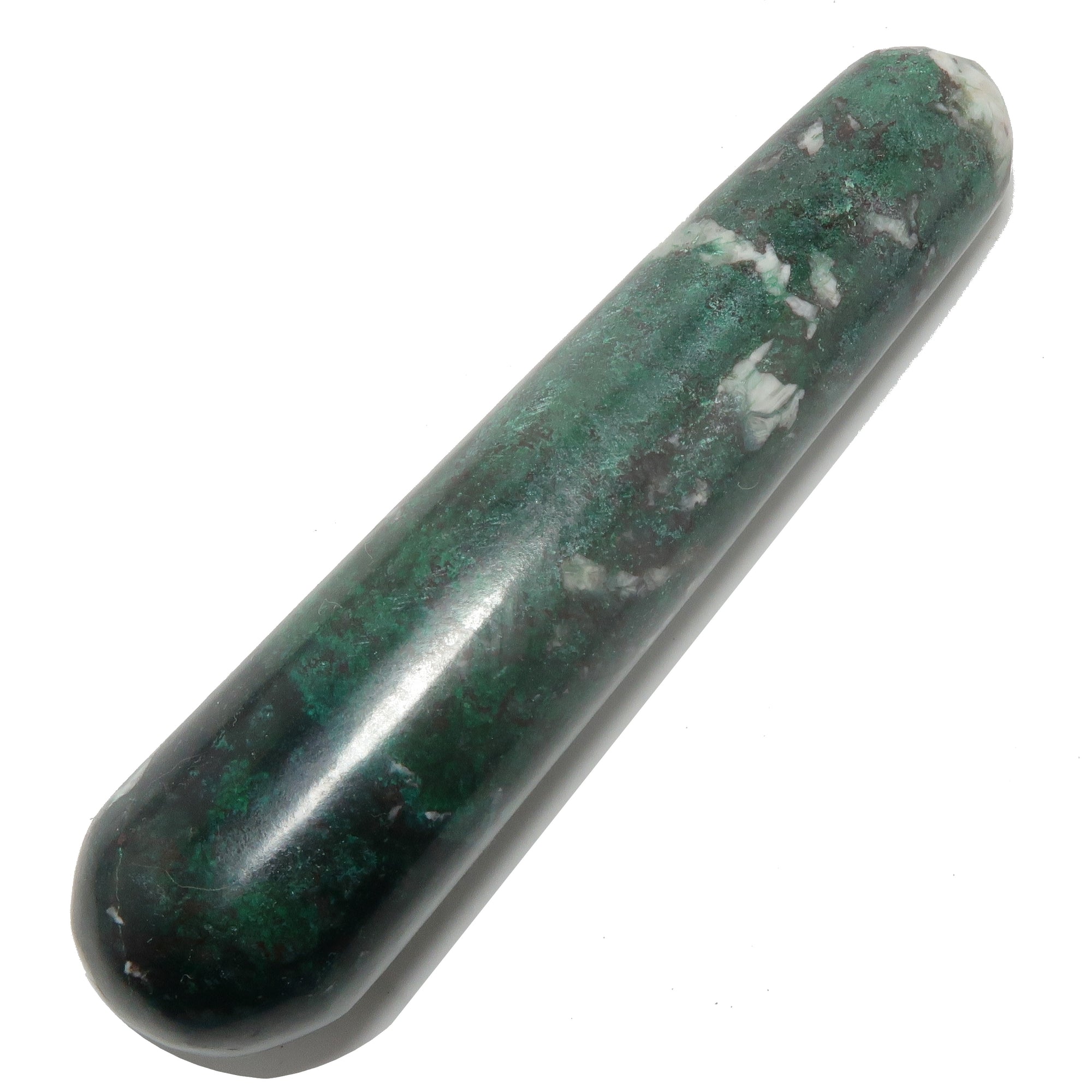 Baguette de massage en quartz chrysocolle, pierre de bien-être verte