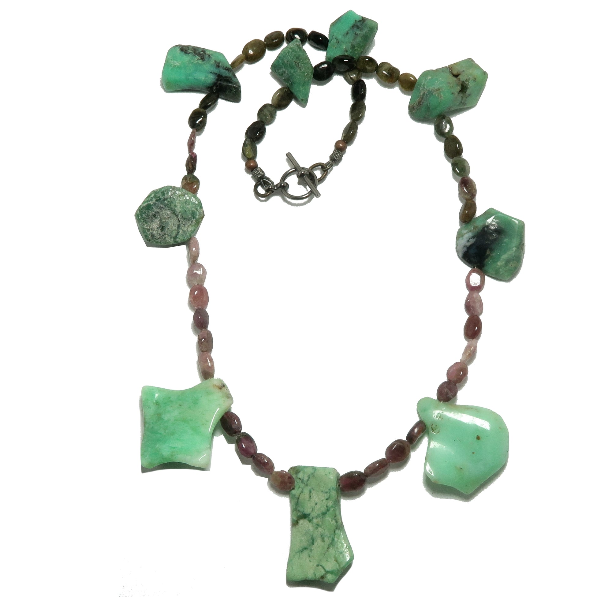 Chrysoprase Necklace Rainbow Tourmaline Quirky Gem
