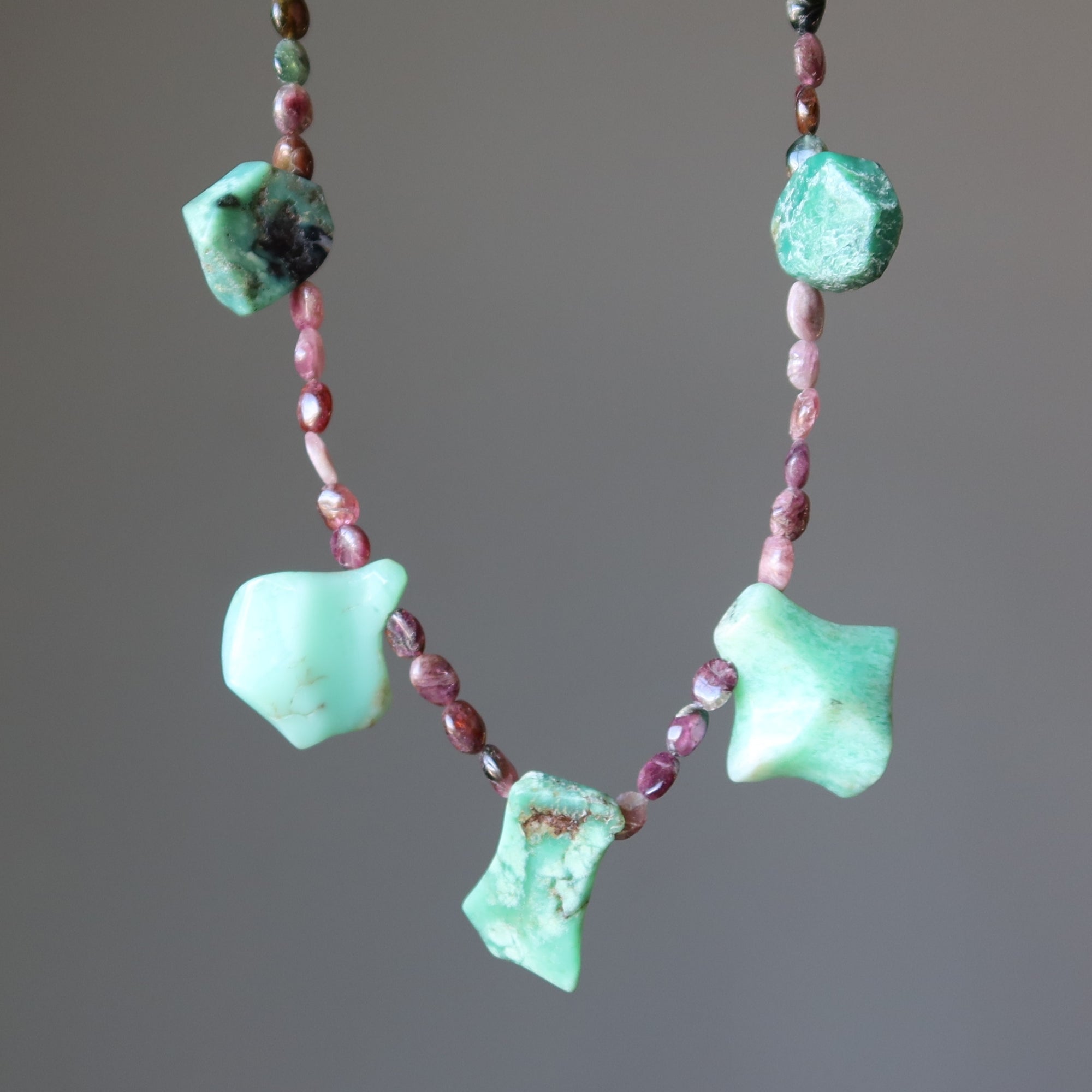 Chrysoprase Necklace Rainbow Tourmaline Quirky Gem
