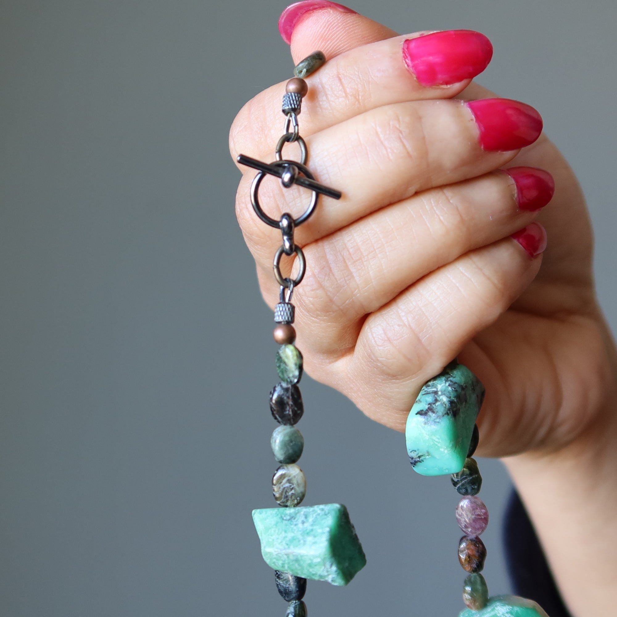 Chrysoprase Necklace Rainbow Tourmaline Quirky Gem