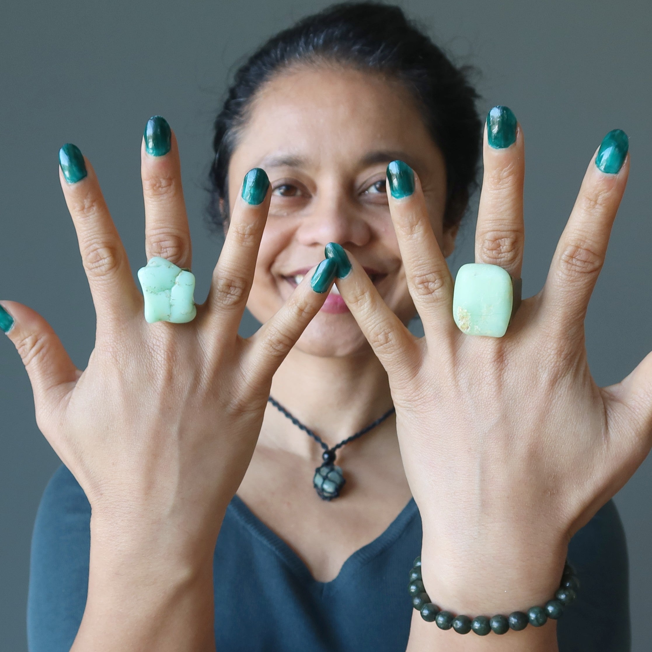 Chrysoprase Ring Big Chunk Antiqued Bronze Adjustable