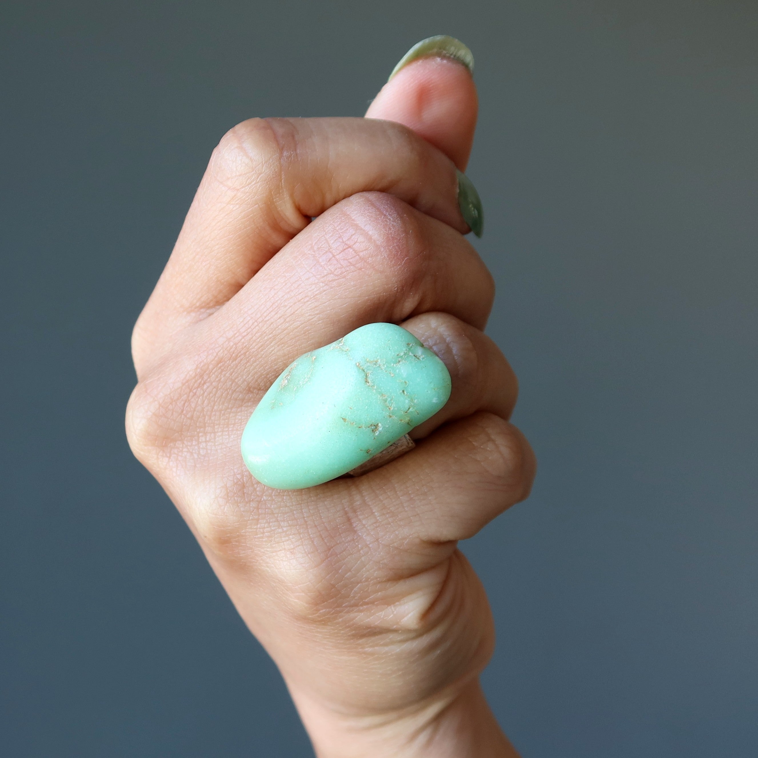 Chrysoprase Ring Big Chunk Antiqued Bronze Adjustable