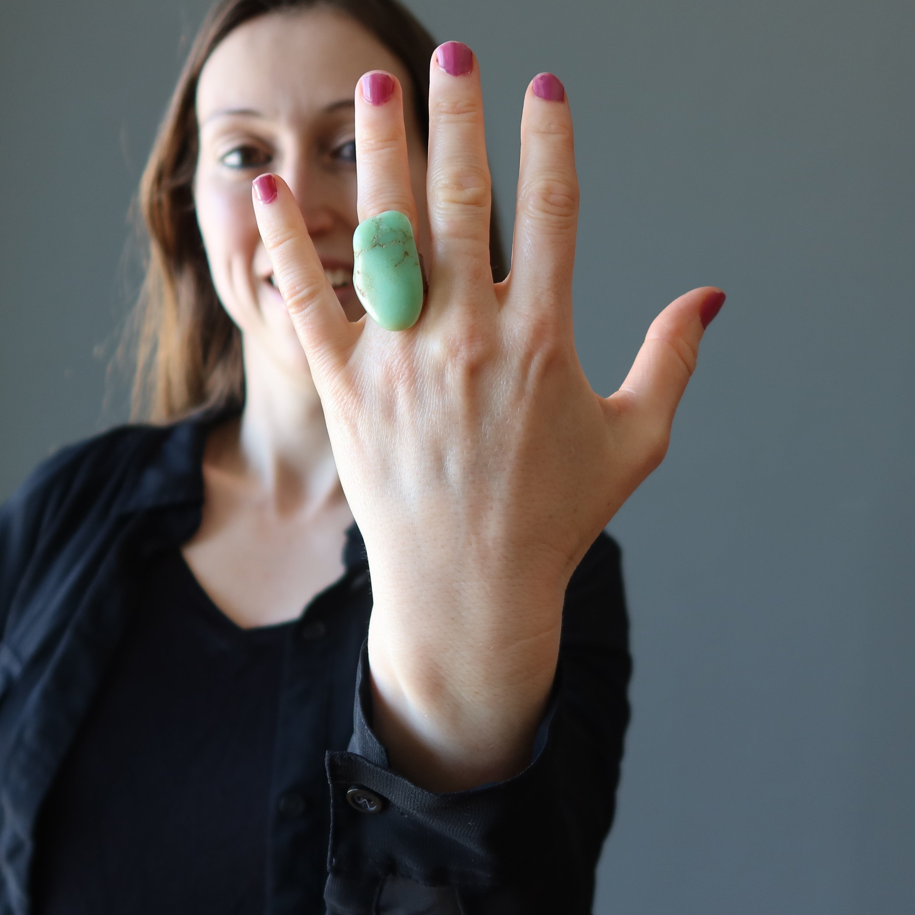 Chrysoprase Ring Big Chunk Antiqued Bronze Adjustable