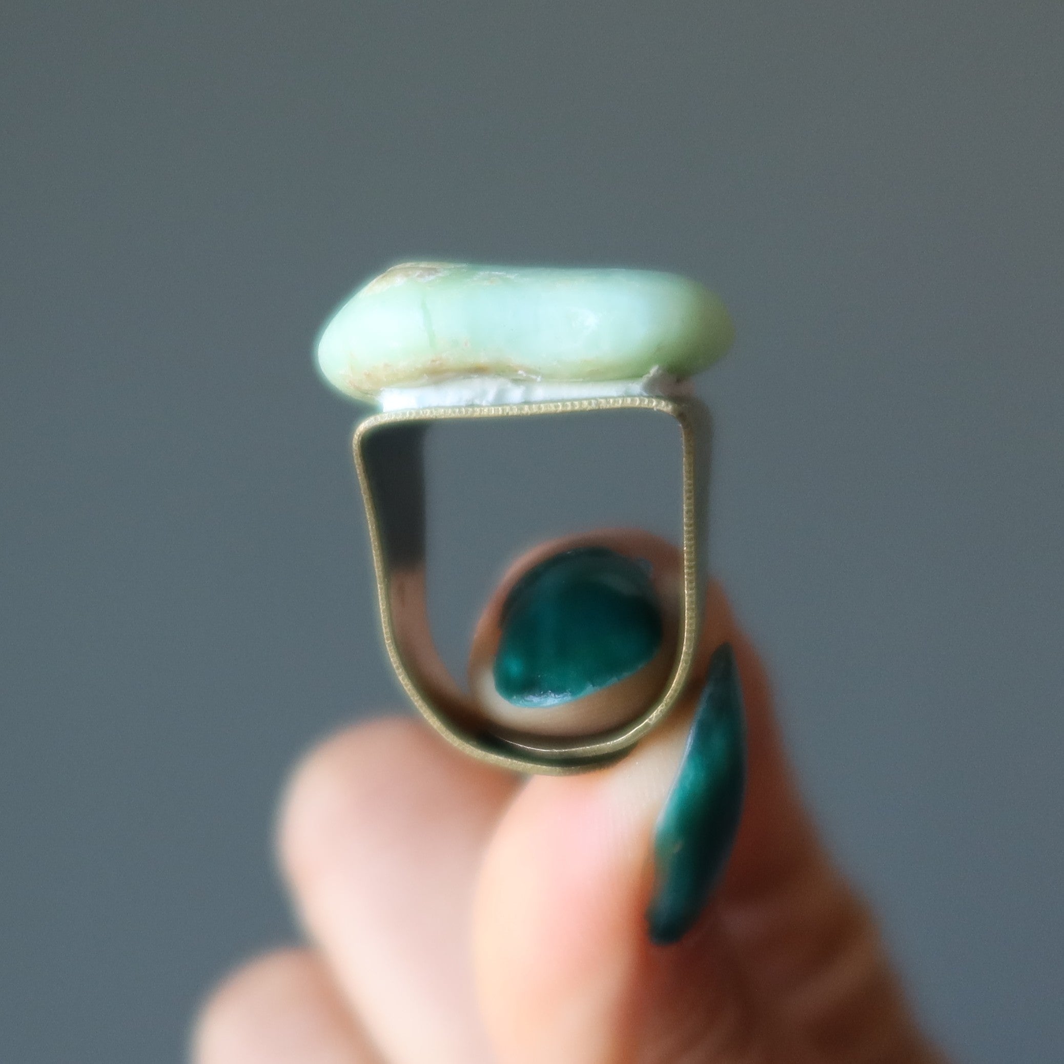 Chrysoprase Ring Big Chunk Antiqued Bronze Adjustable