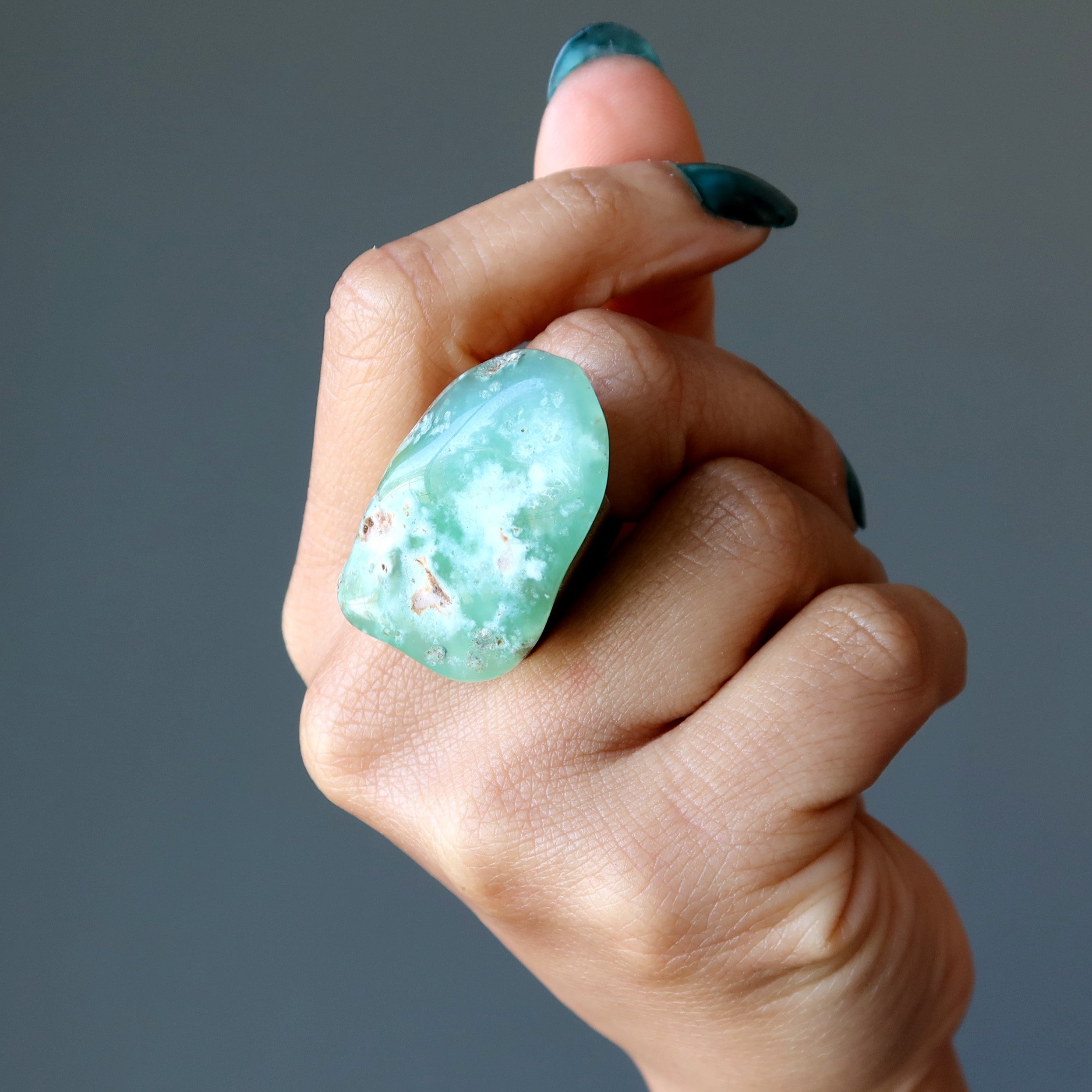 Chrysoprase Ring Big Chunk Antiqued Bronze Adjustable