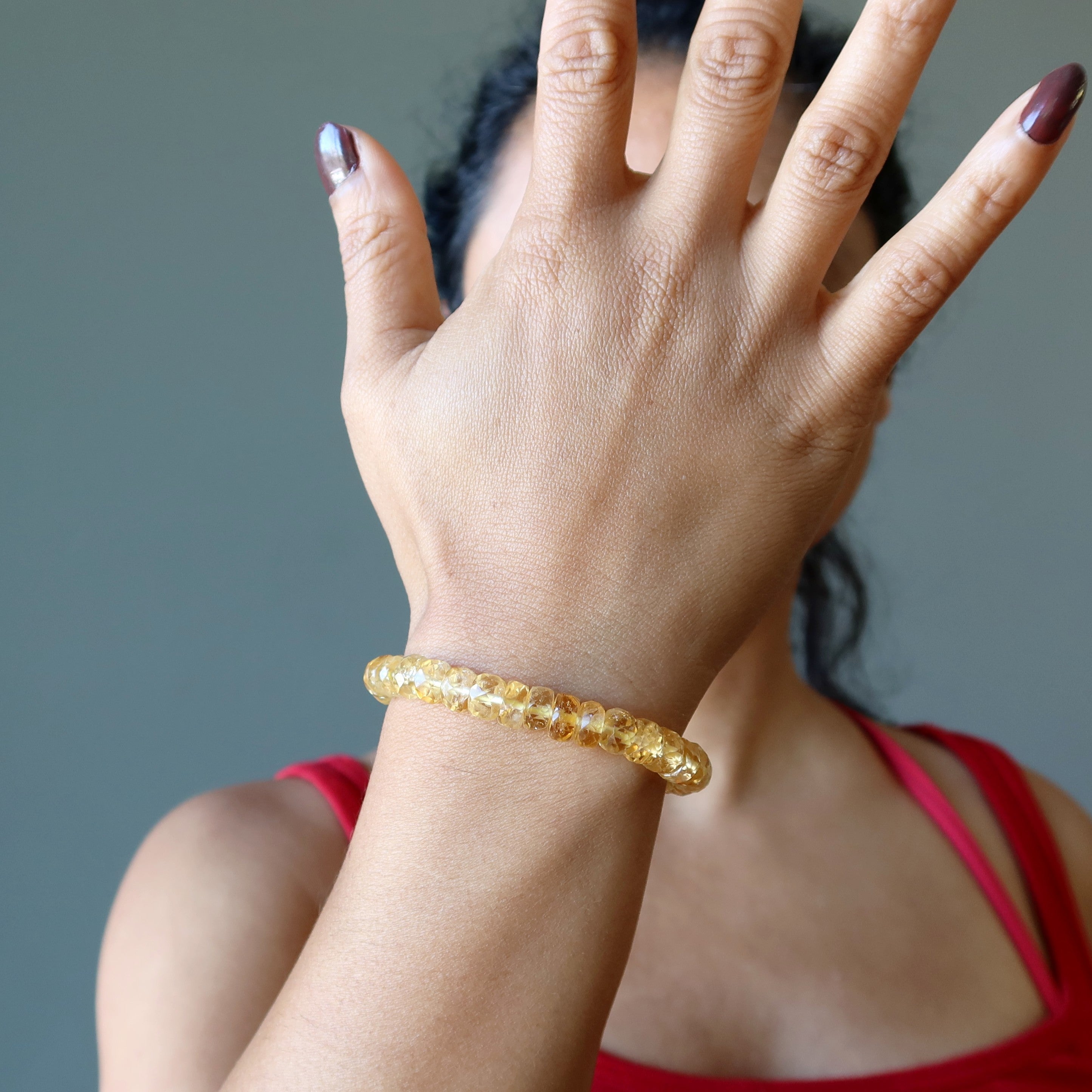 Bracelet en Citrine Pierre Jaune Facettée Porte-bonheur