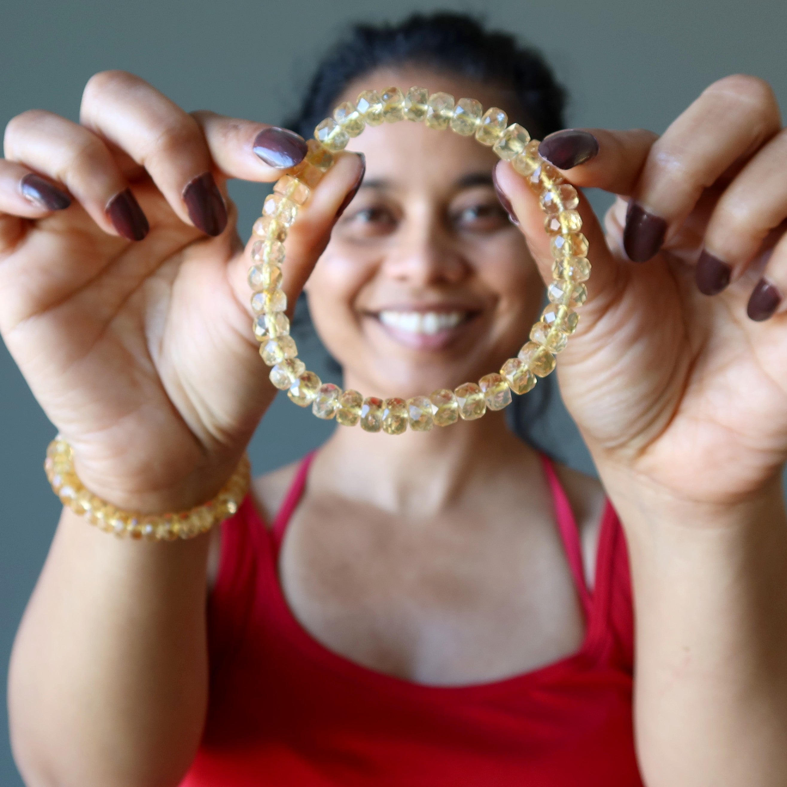 Bracelet en Citrine Pierre Jaune Facettée Porte-bonheur