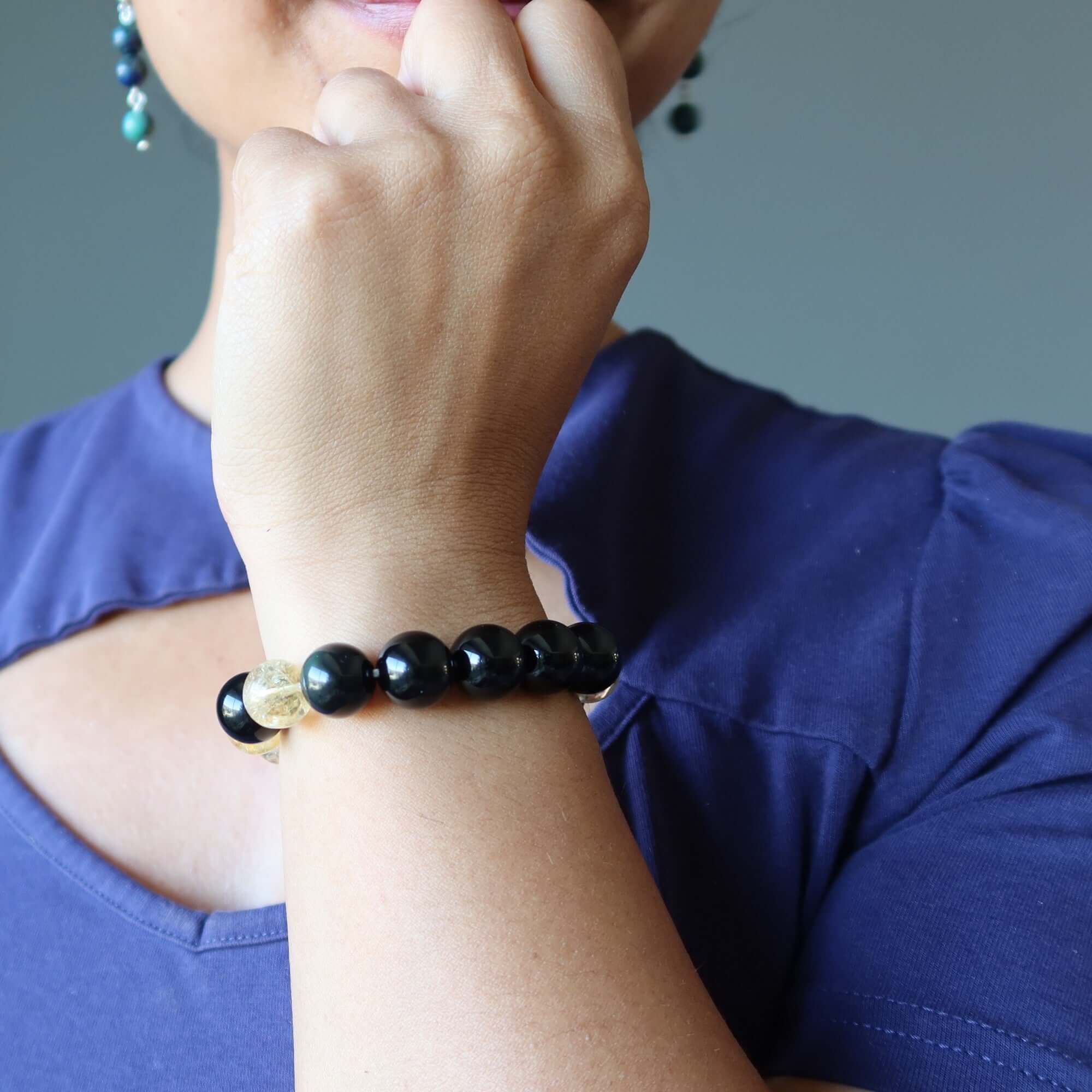 Citrine Bracelet & Rainbow Obsidian Beads Success Protection