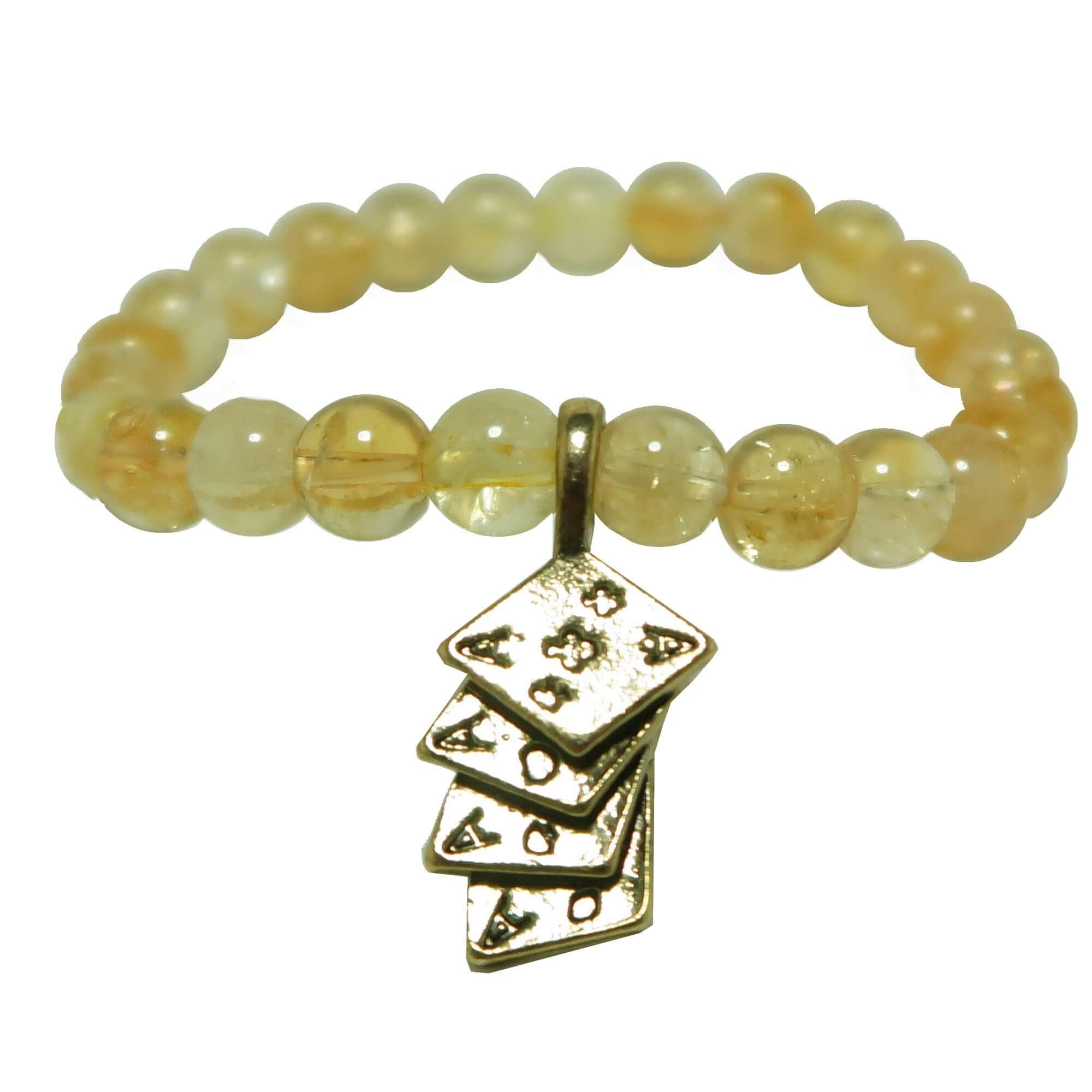 Citrine Bracelet Four Aces Lucky Charm Yellow Crystal Beads