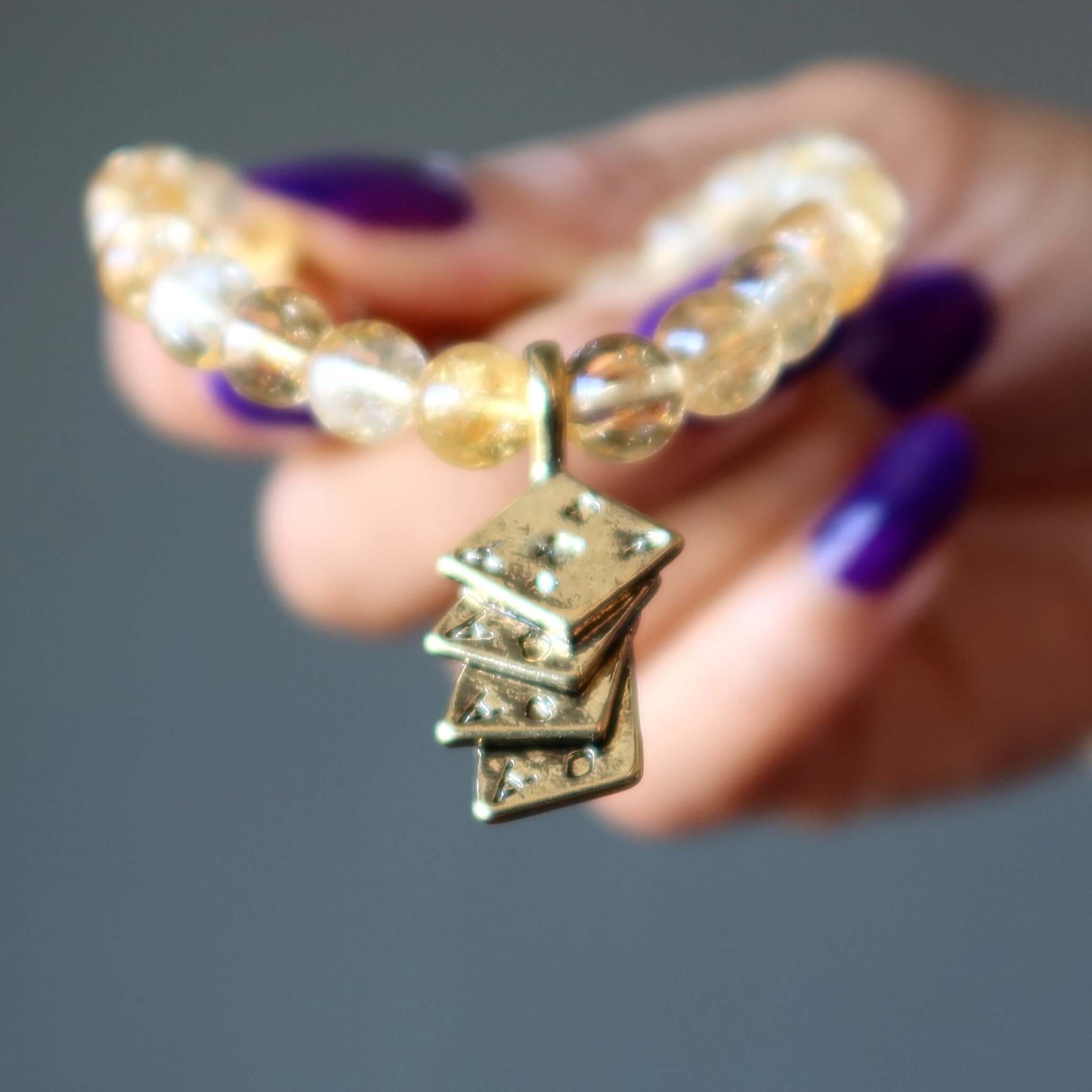 Citrine Bracelet Four Aces Lucky Charm Yellow Crystal Beads