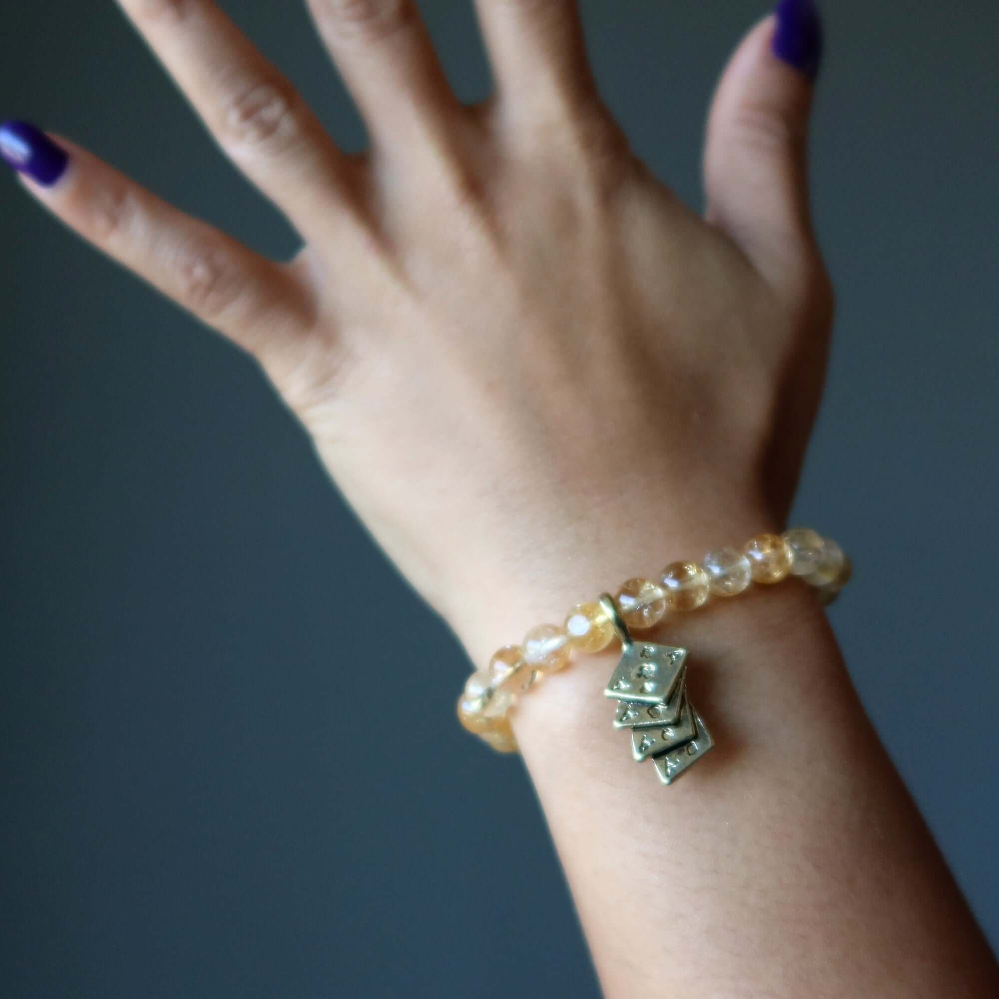 Citrine Bracelet Four Aces Lucky Charm Yellow Crystal Beads