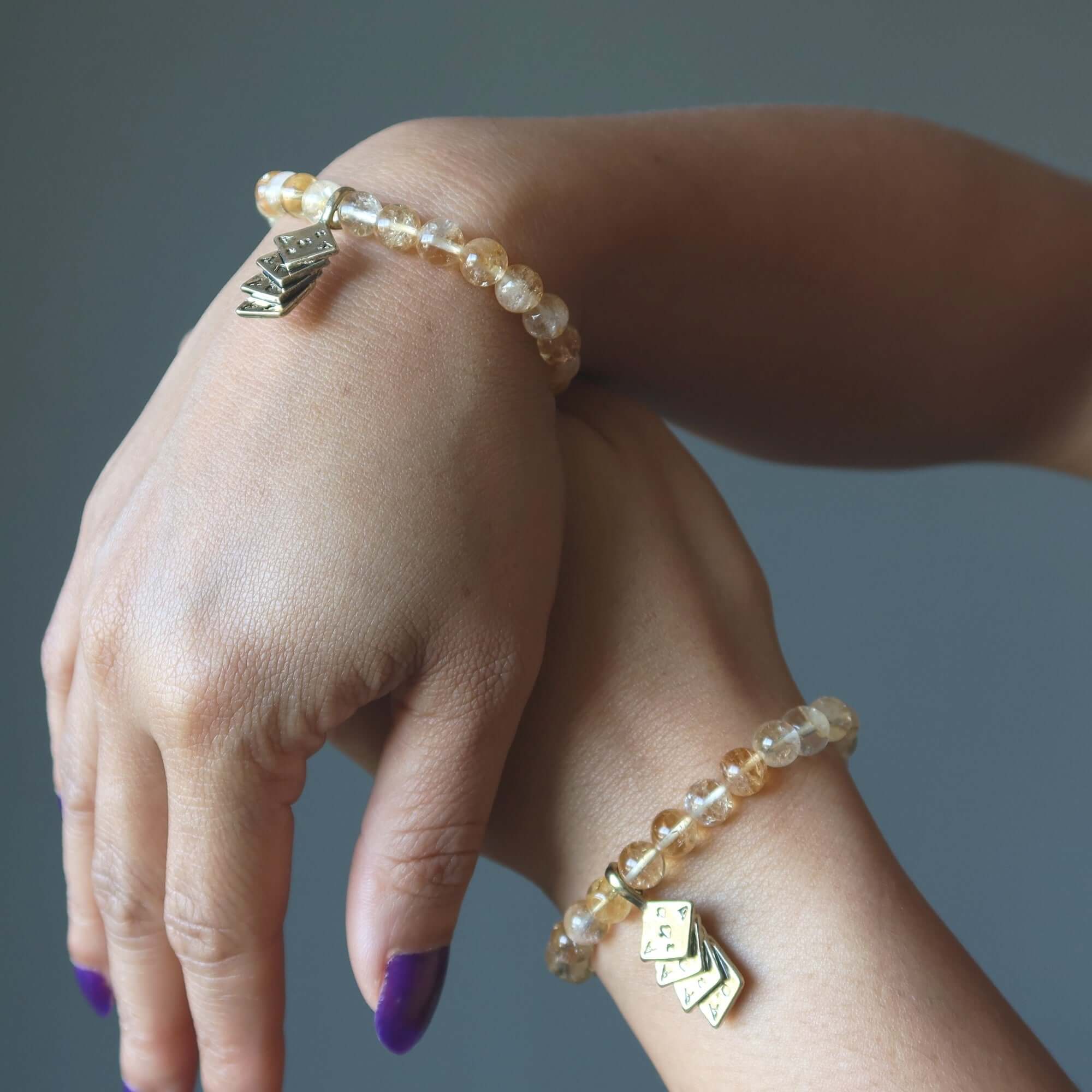 Citrine Bracelet Four Aces Lucky Charm Yellow Crystal Beads
