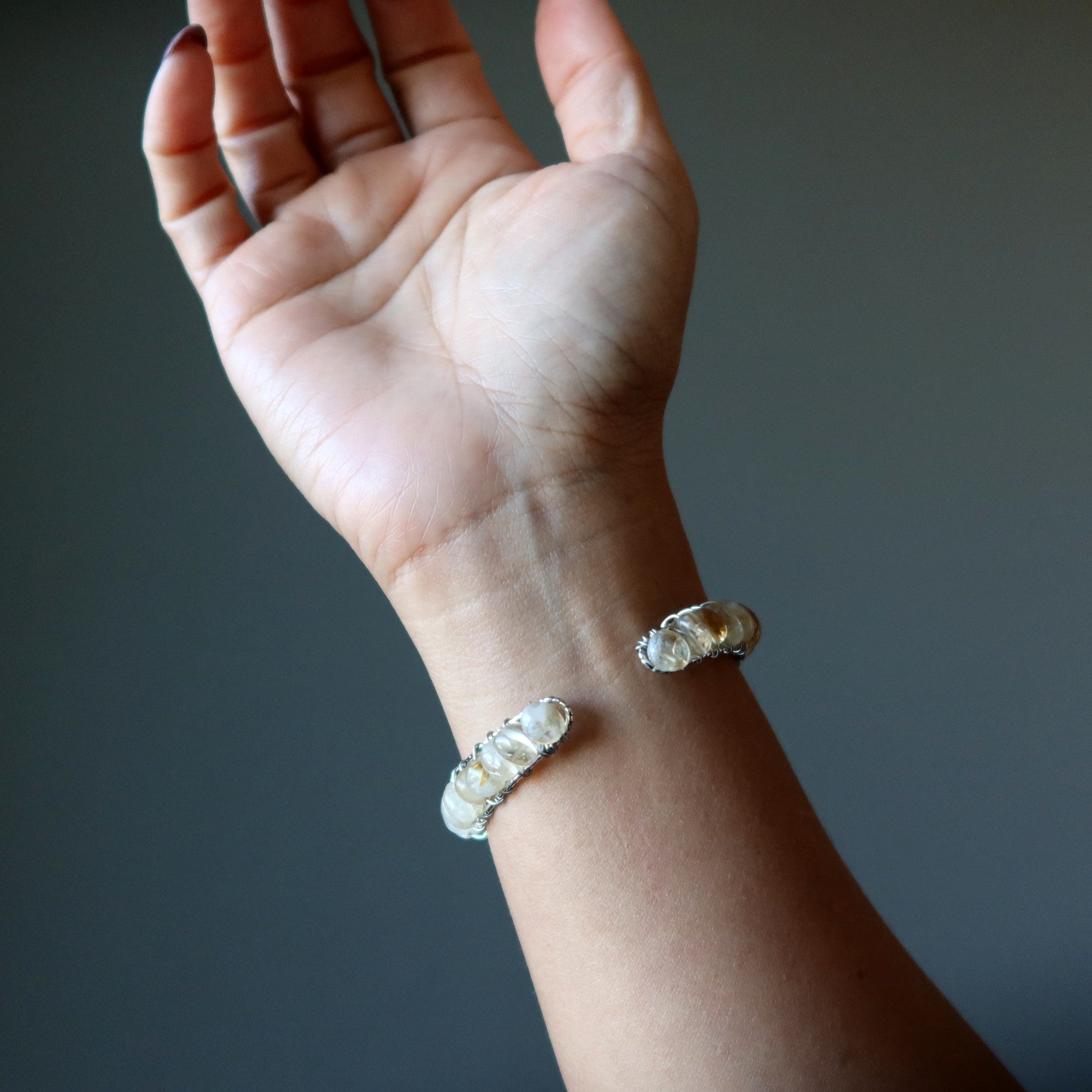Bracelet Citrine Jonc Or 18K Prospérité Pierre Précieuse Ajustable