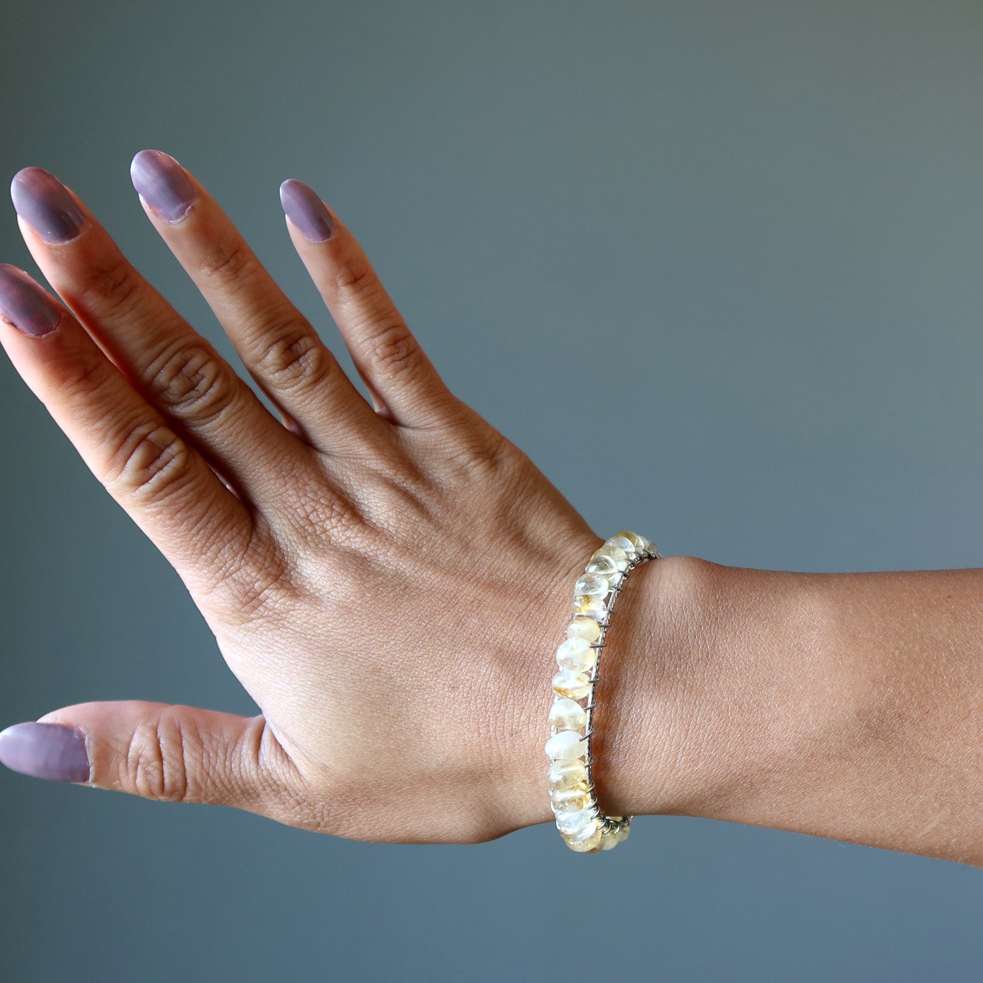 Bracelet Citrine Jonc Or 18K Prospérité Pierre Précieuse Ajustable