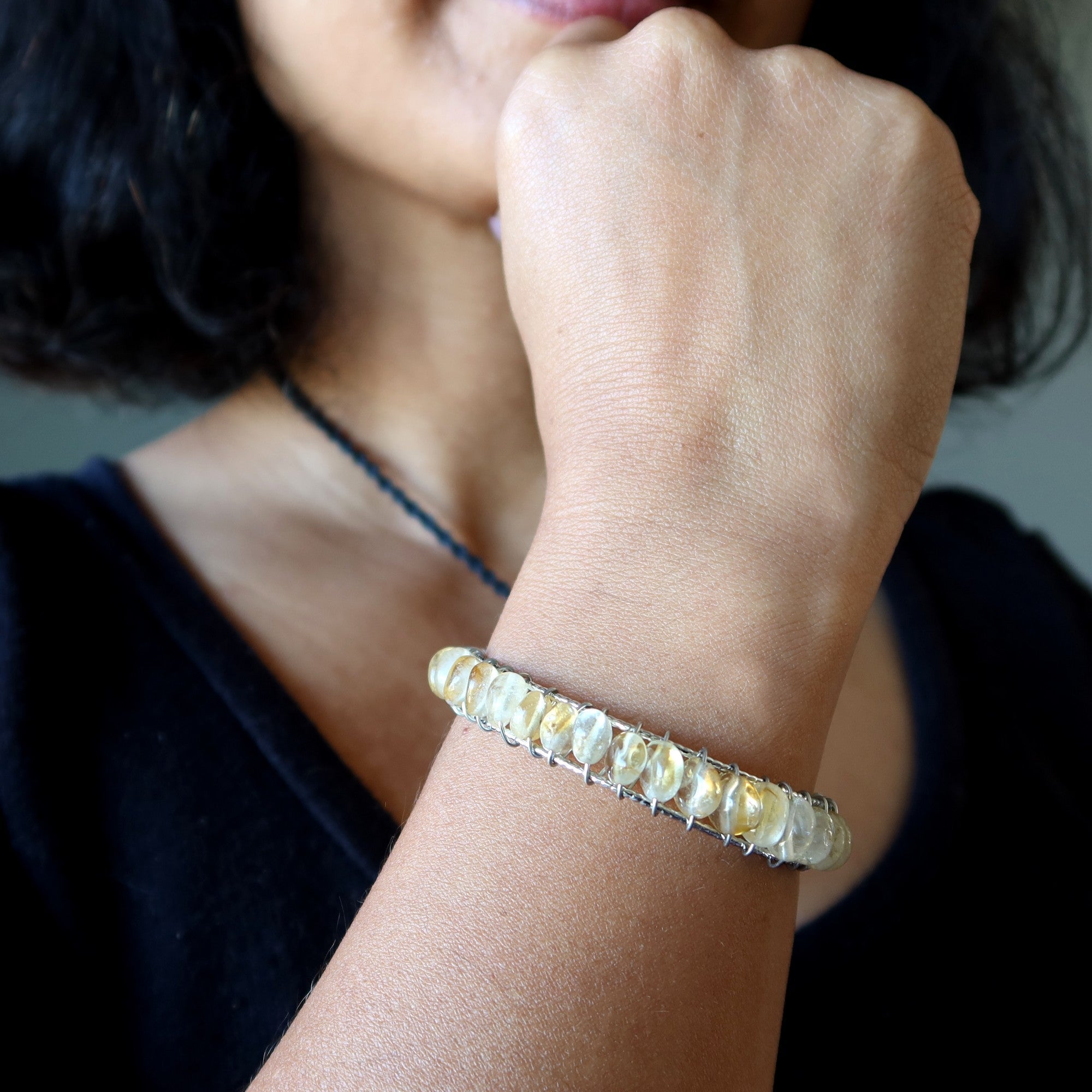 Bracelet Citrine Jonc Or 18K Prospérité Pierre Précieuse Ajustable