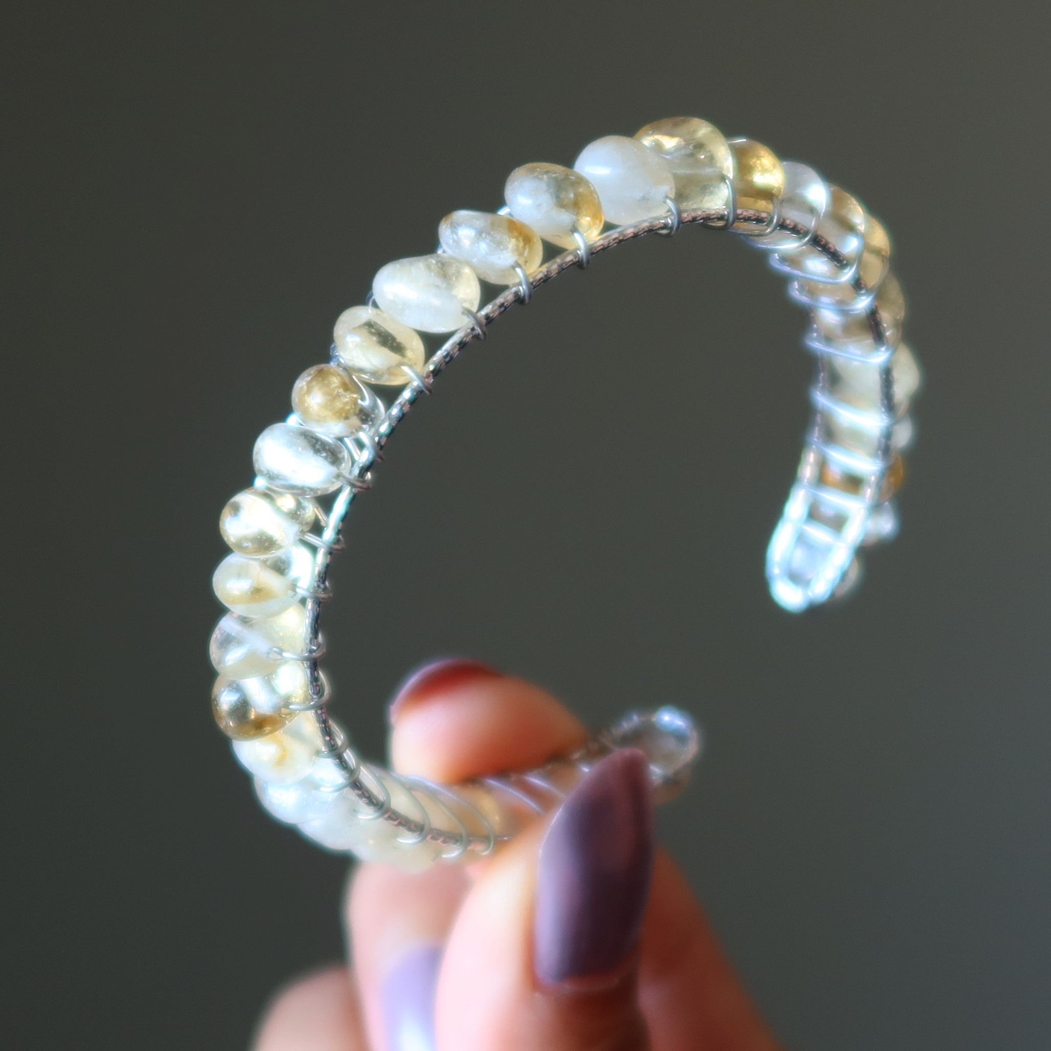 Bracelet Citrine Jonc Or 18K Prospérité Pierre Précieuse Ajustable