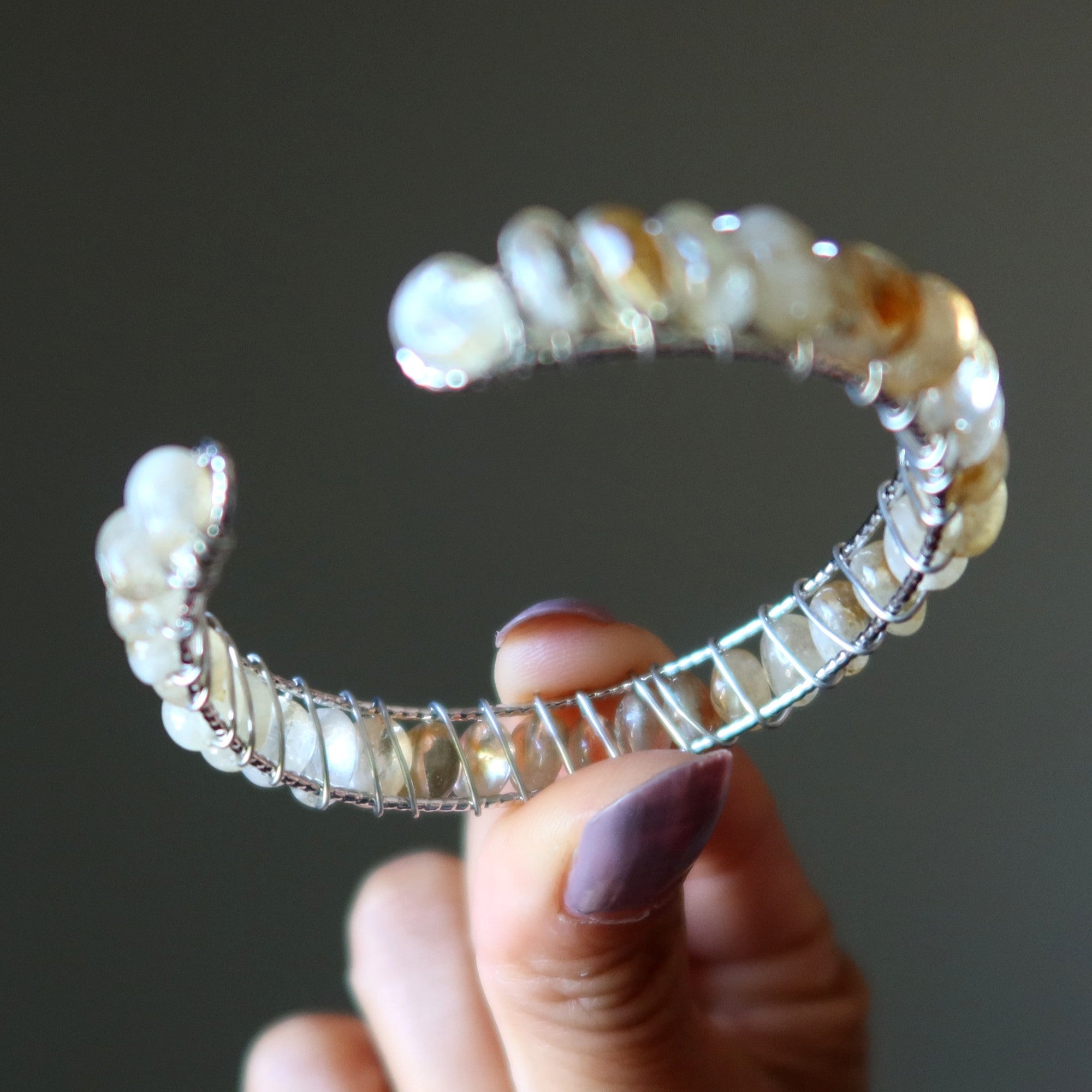 Bracelet Citrine Jonc Or 18K Prospérité Pierre Précieuse Ajustable
