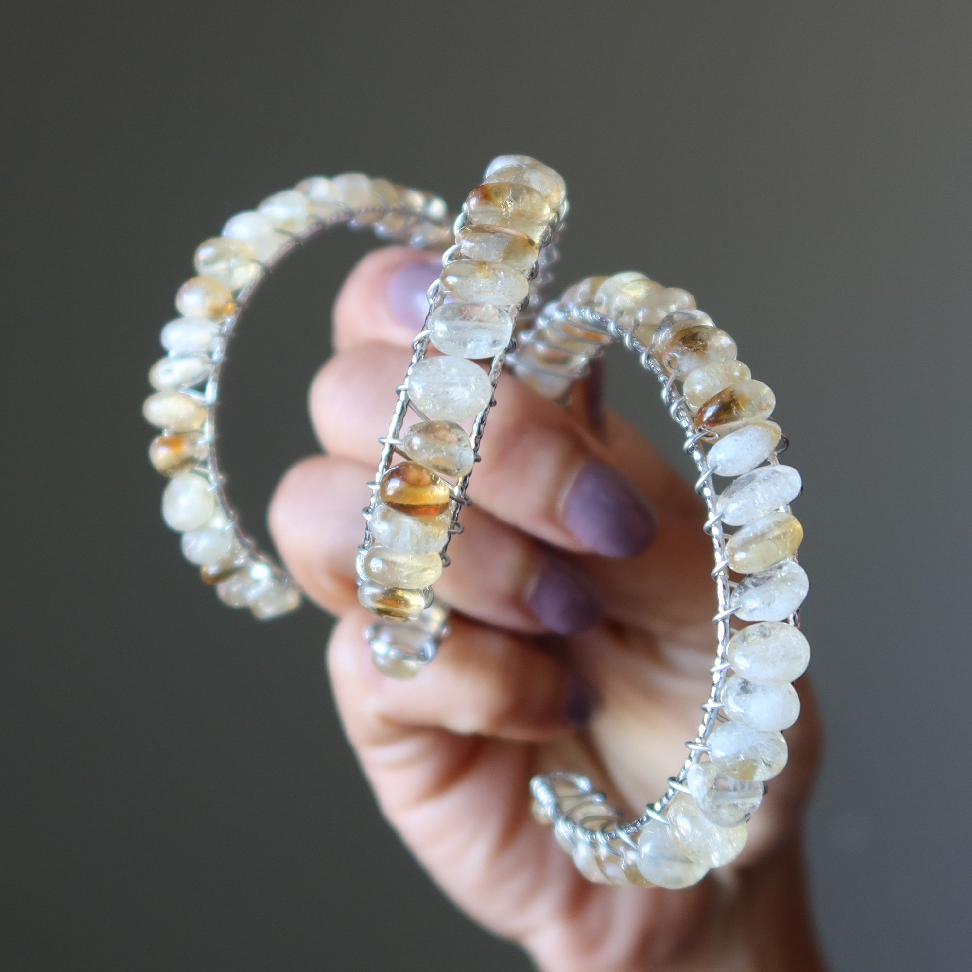 Bracelet Citrine Jonc Or 18K Prospérité Pierre Précieuse Ajustable