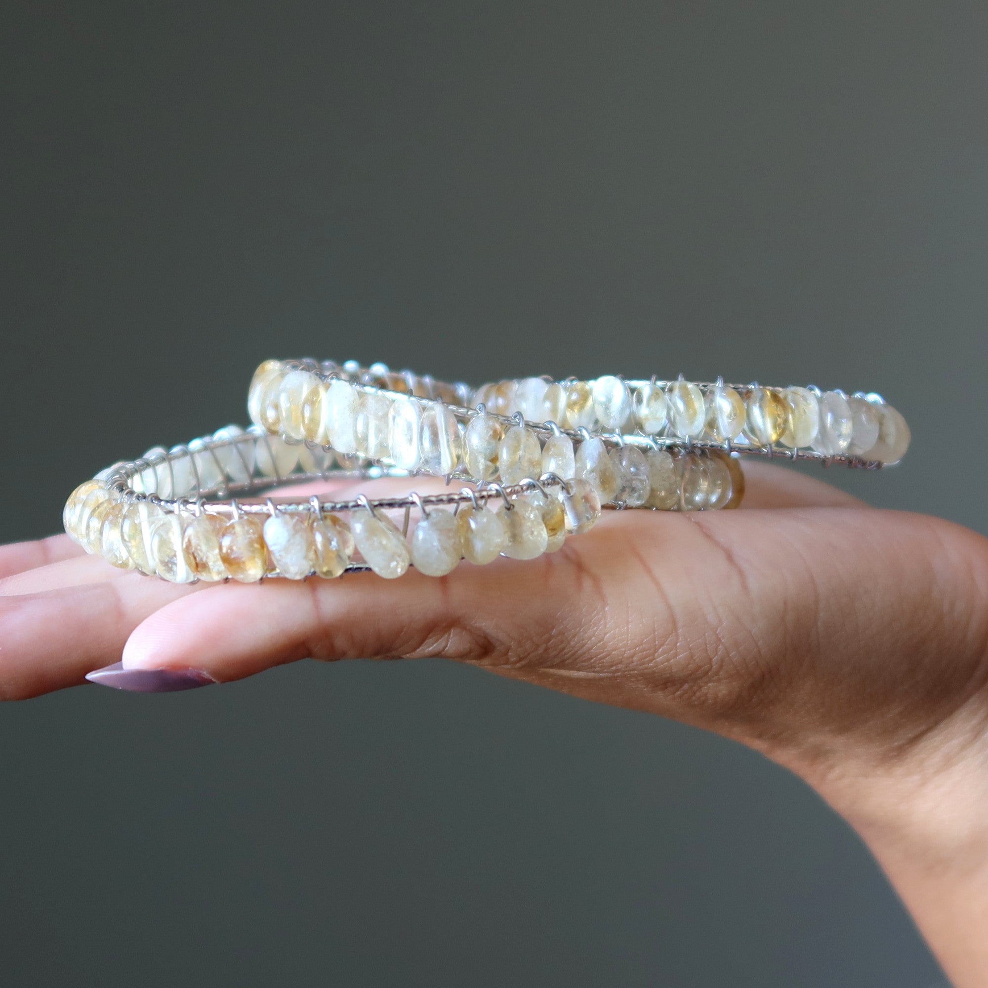 Bracelet Citrine Jonc Or 18K Prospérité Pierre Précieuse Ajustable