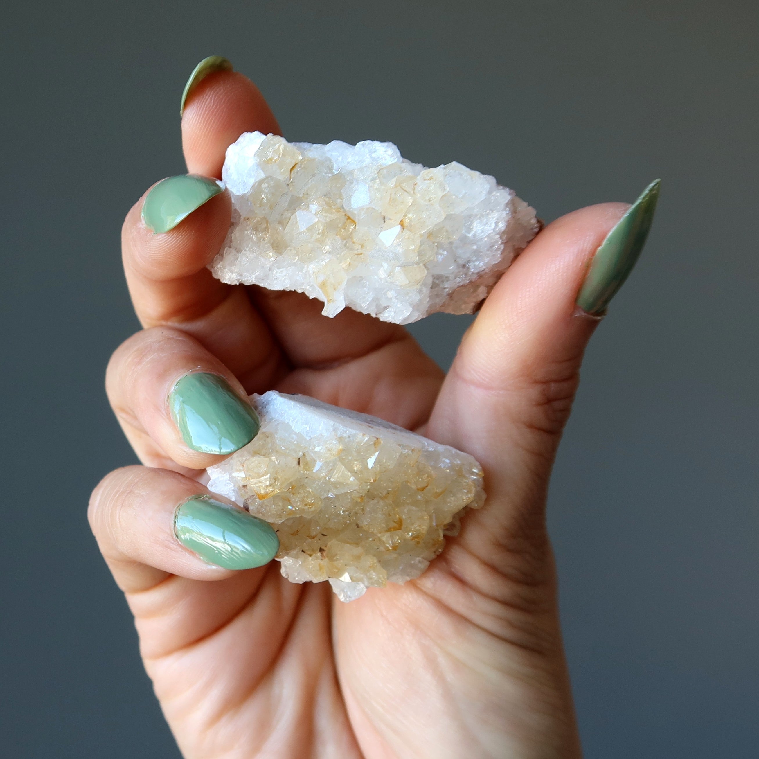 Paire de grappes de citrine : Pierres "Longue vie dans la prospérité" en écrin