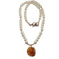 Citrine Necklace Lustrous Luxury White Pearl & Orange Gem