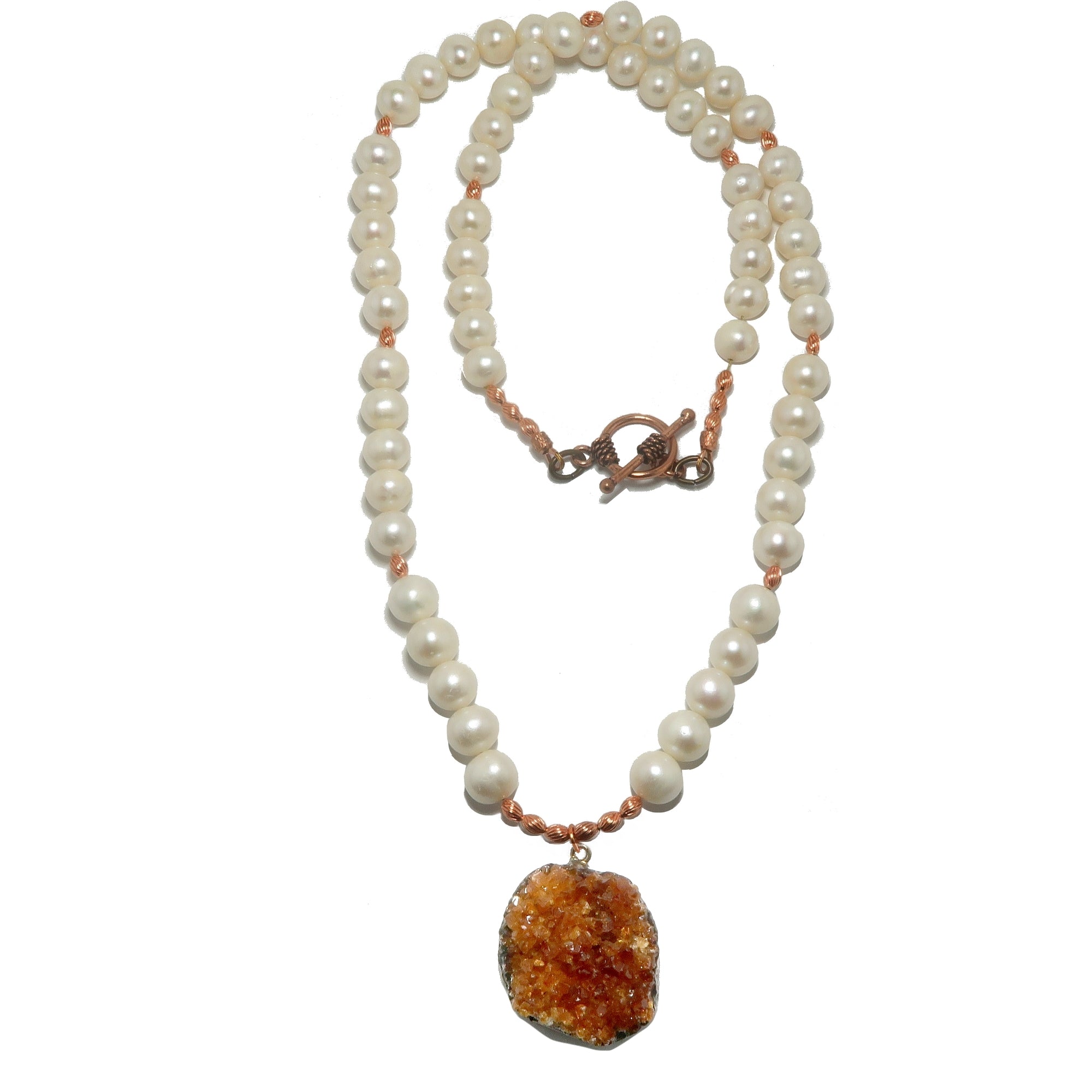 Citrine Necklace Lustrous Luxury White Pearl & Orange Gem