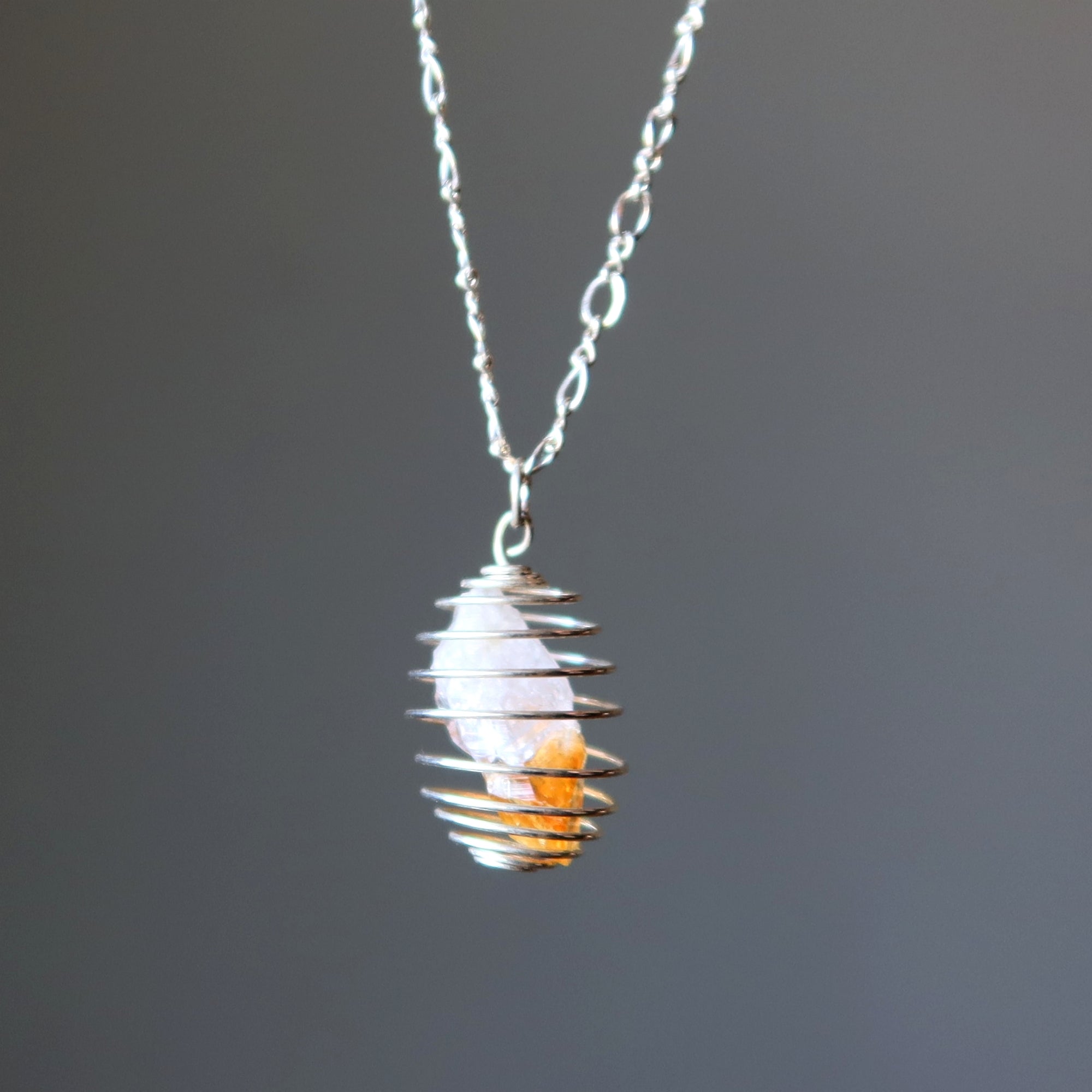 Citrine Necklace Sunny Money Cage Raw Point Sterling