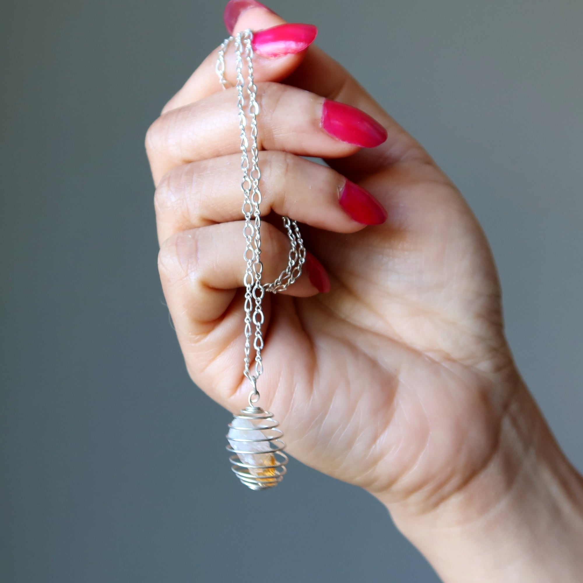 Citrine Necklace Sunny Money Cage Raw Point Sterling