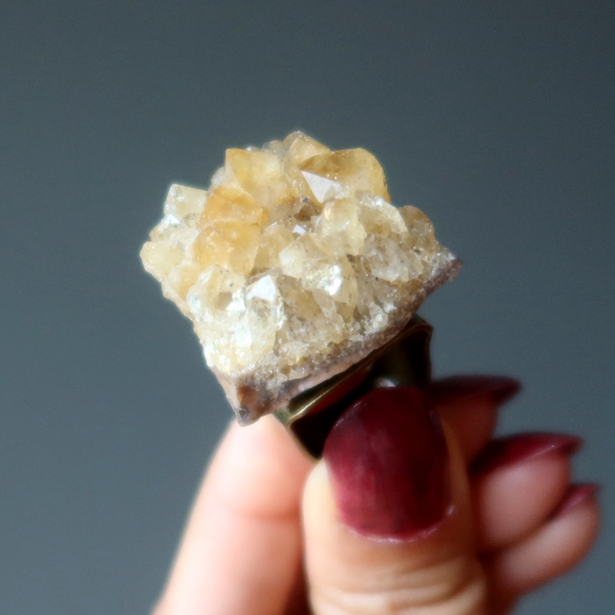 Citrine Ring Rich Geode Antiqued Bronze Adjustable