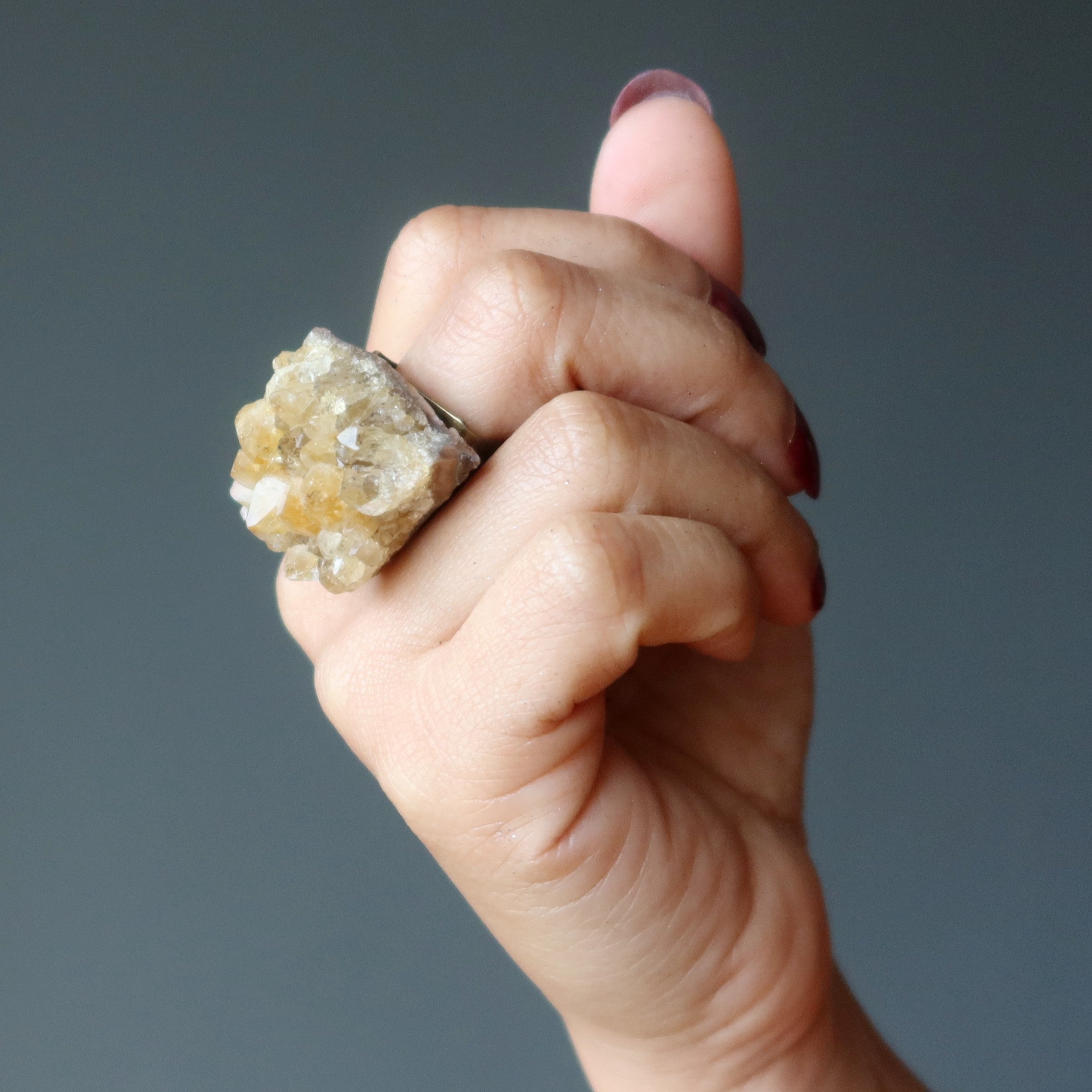 Citrine Ring Rich Geode Antiqued Bronze Adjustable