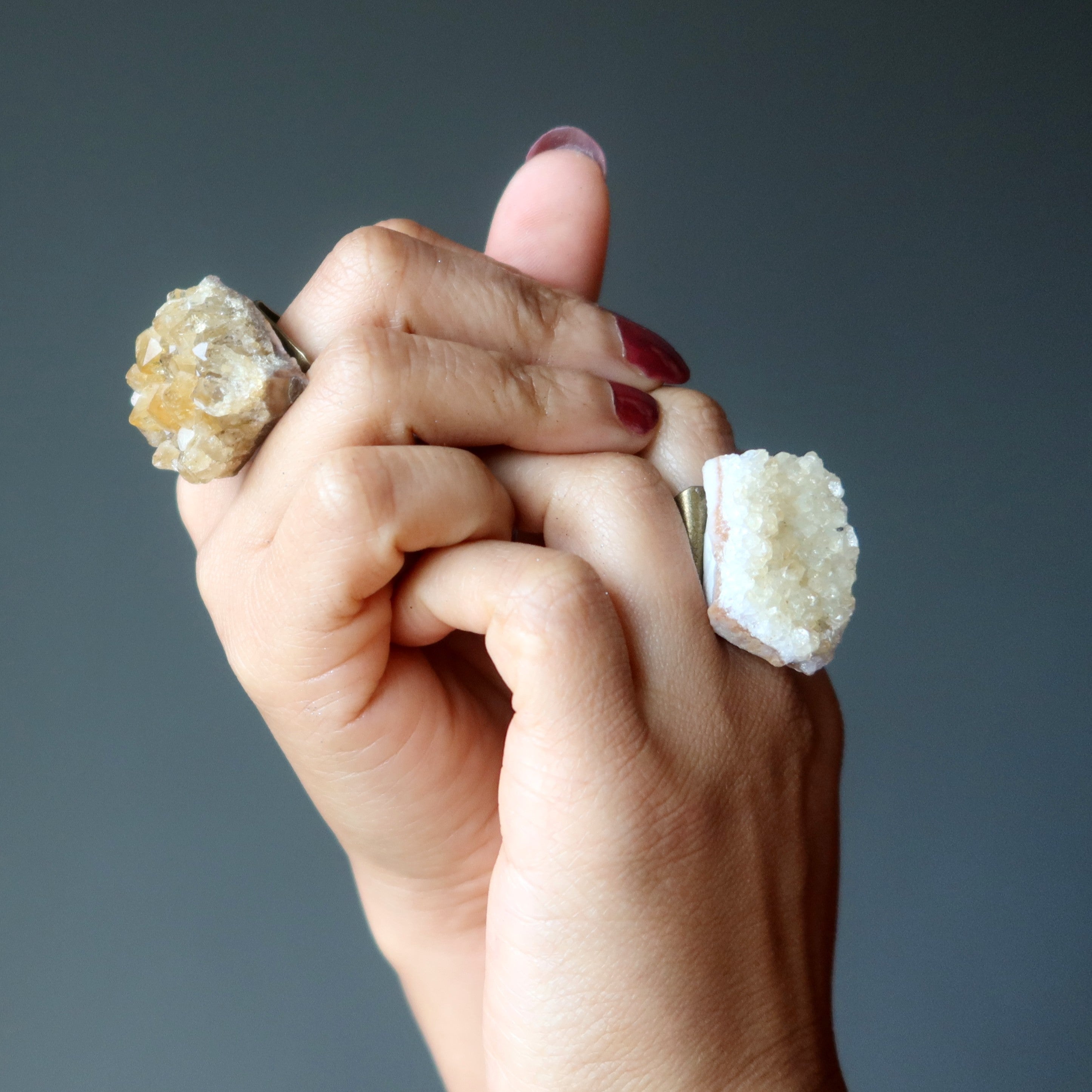 Citrine Ring Rich Geode Antiqued Bronze Adjustable