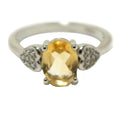 Citrine Ring Brilliant Oval Faceted Gem White Bronze