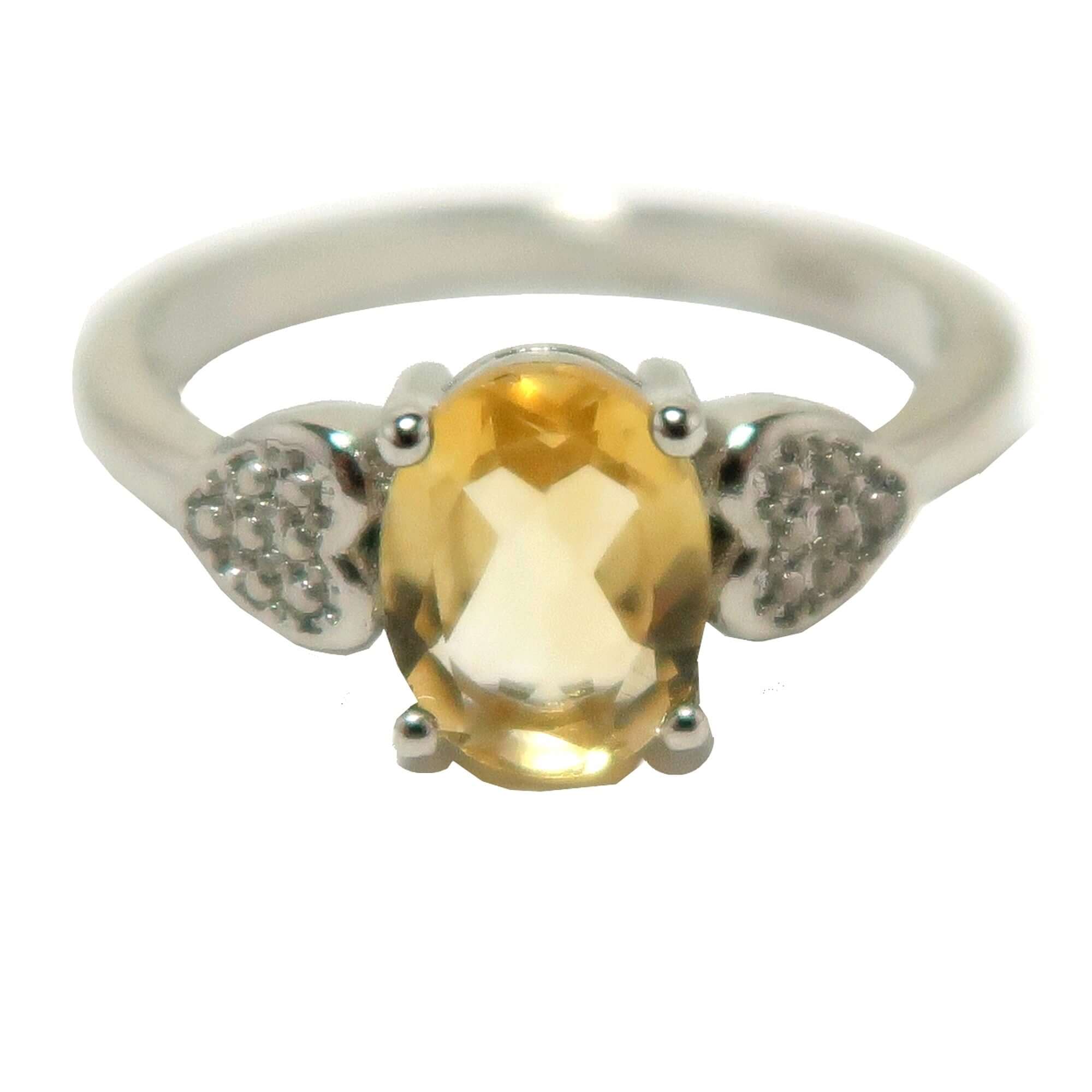 Citrine Ring Brilliant Oval Faceted Gem White Bronze