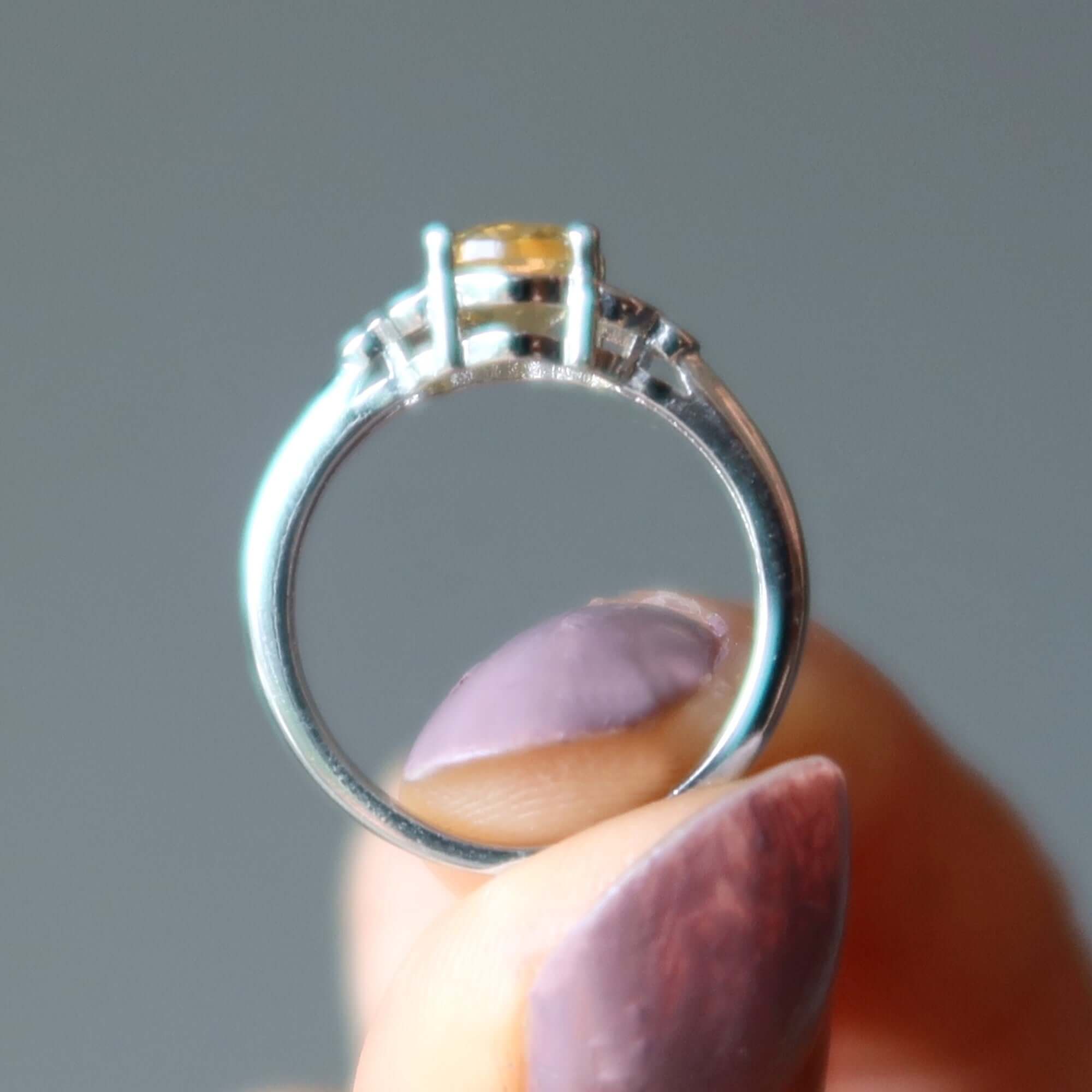 Citrine Ring Brilliant Oval Faceted Gem White Bronze