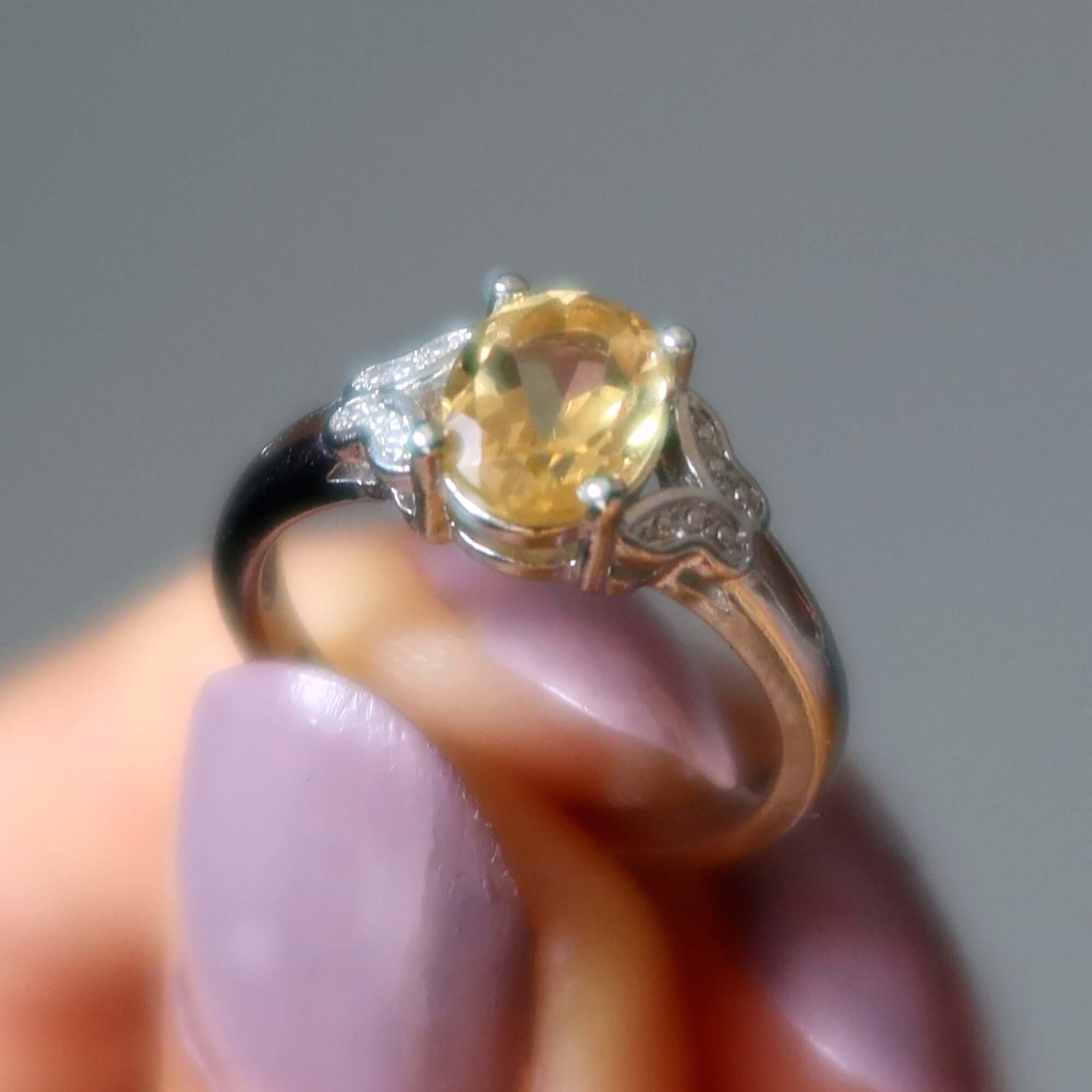 Citrine Ring Brilliant Oval Faceted Gem White Bronze