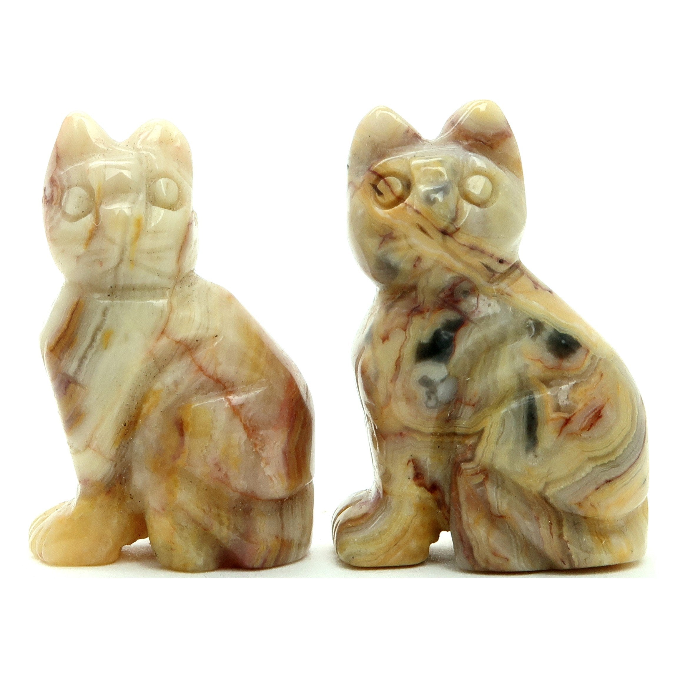Agate Crazy Lace Cat Set Yellow Calico Stone Pair Spirit Animals