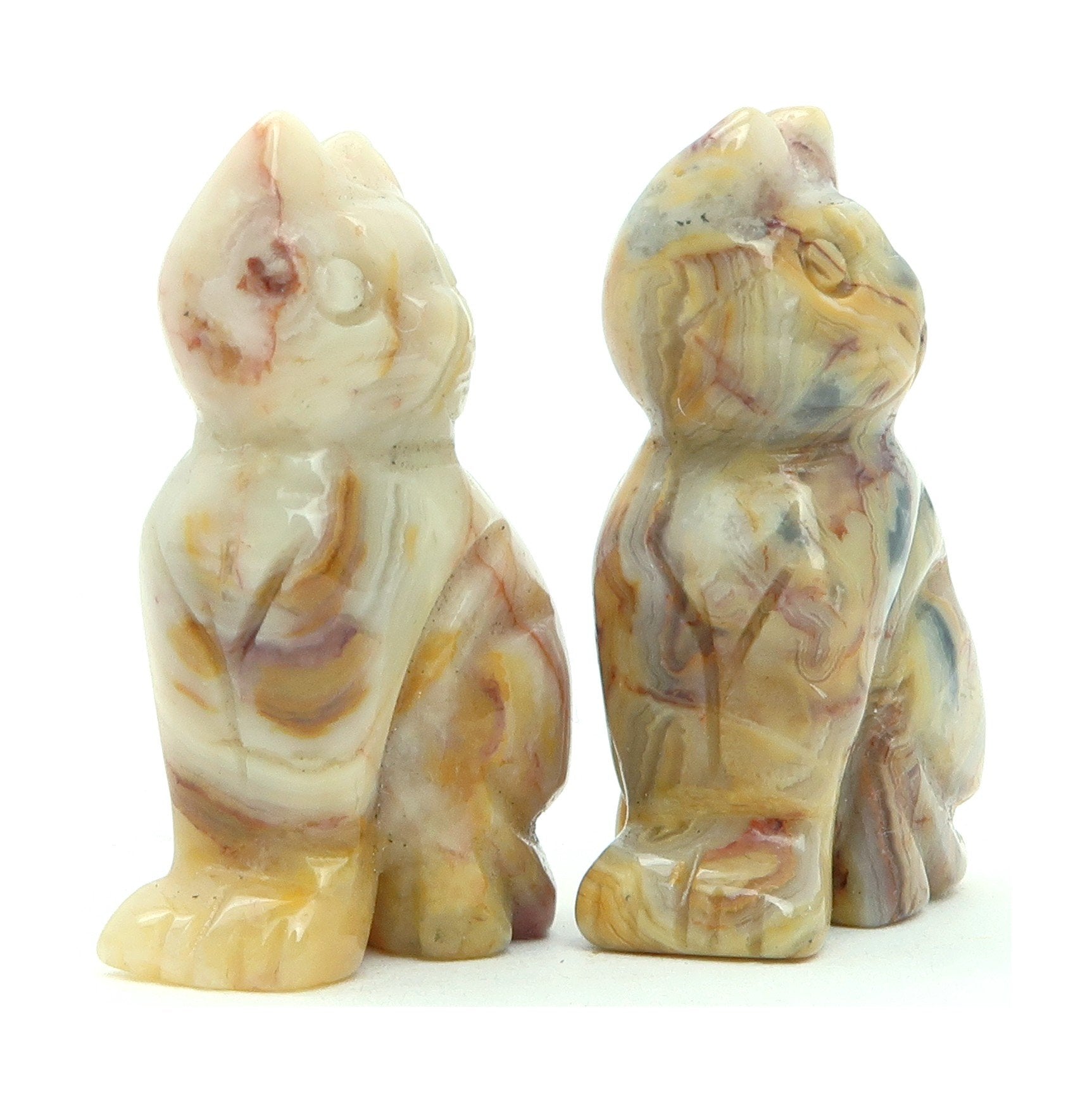 Agate Crazy Lace Cat Set Yellow Calico Stone Pair Spirit Animals