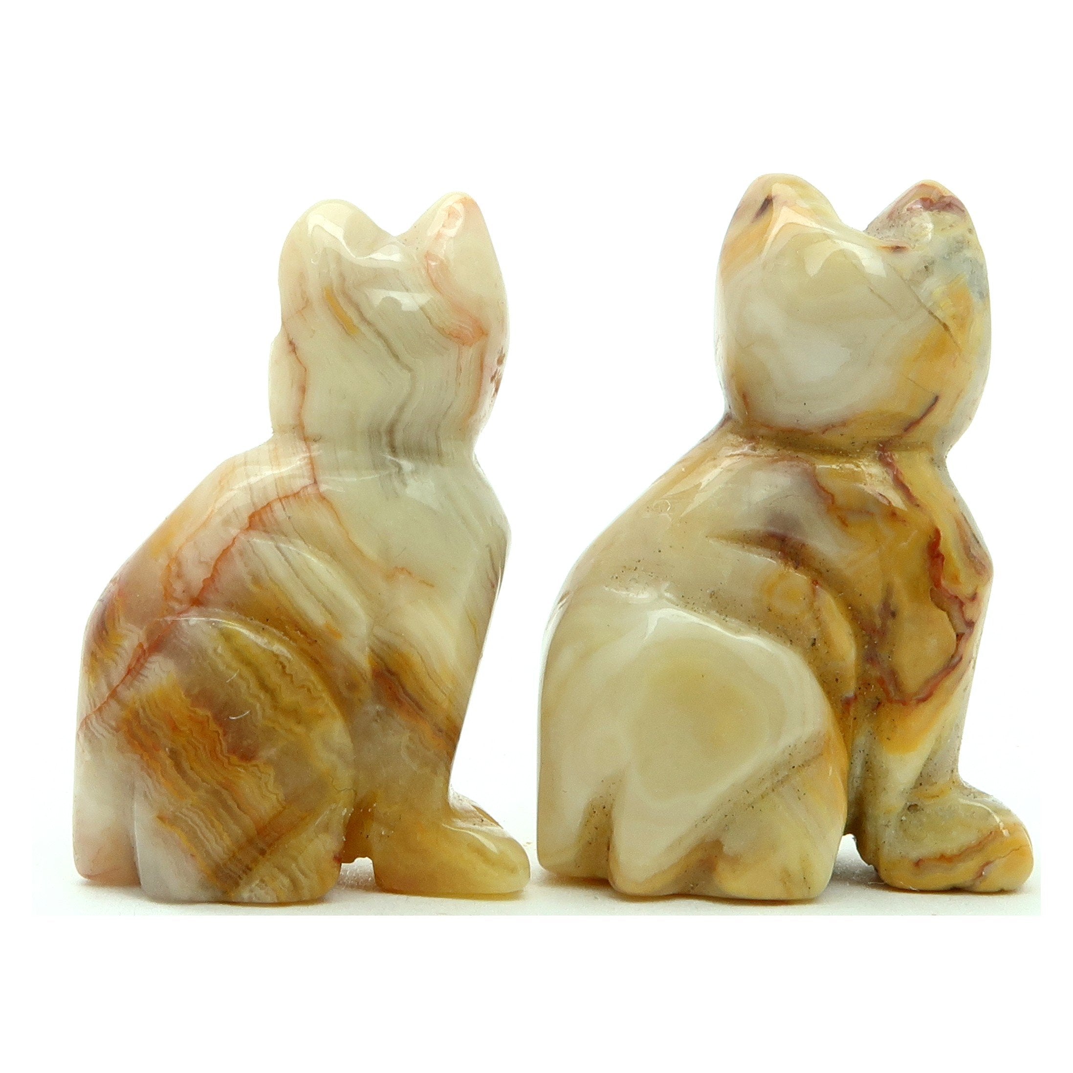 Agate Crazy Lace Cat Set Yellow Calico Stone Pair Spirit Animals