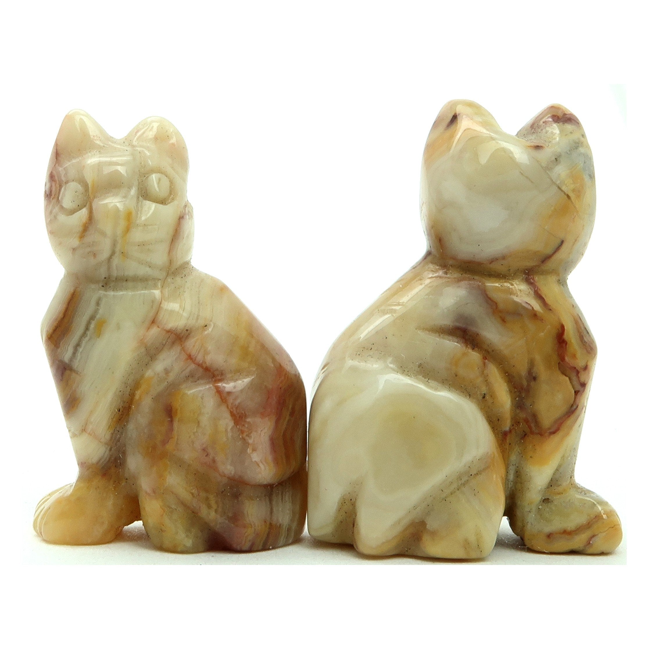 Agate Crazy Lace Cat Set Yellow Calico Stone Pair Spirit Animals