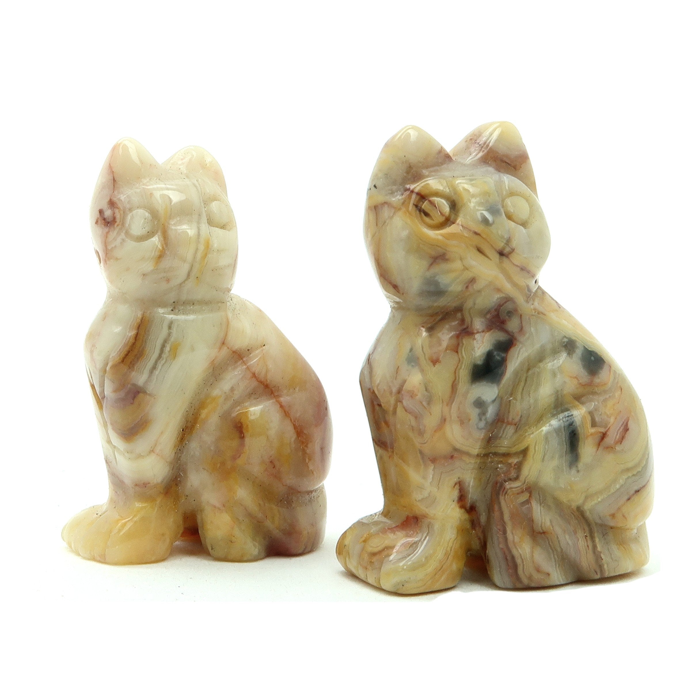 Agate Crazy Lace Cat Set Yellow Calico Stone Pair Spirit Animals