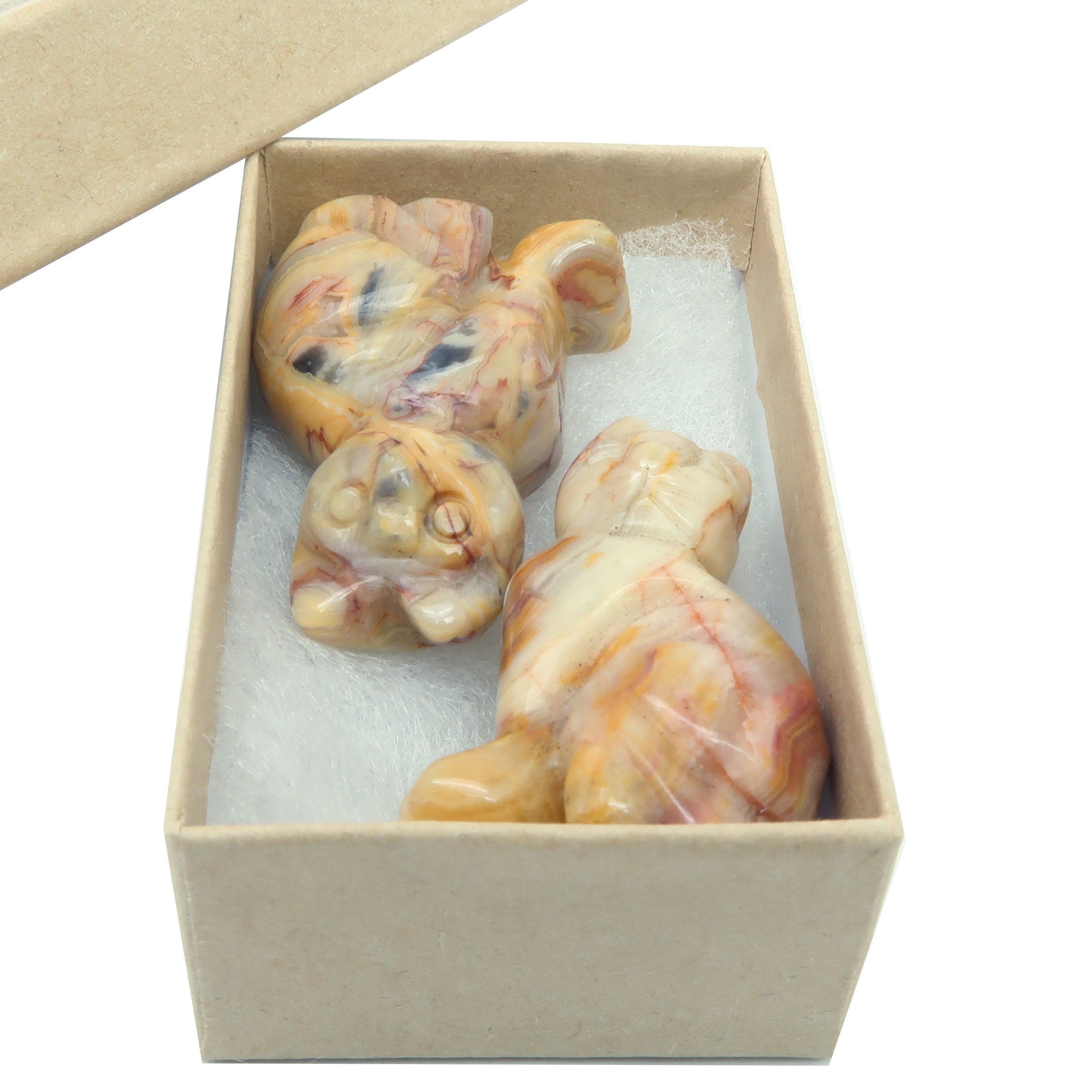 Agate Crazy Lace Cat Set Yellow Calico Stone Pair Spirit Animals
