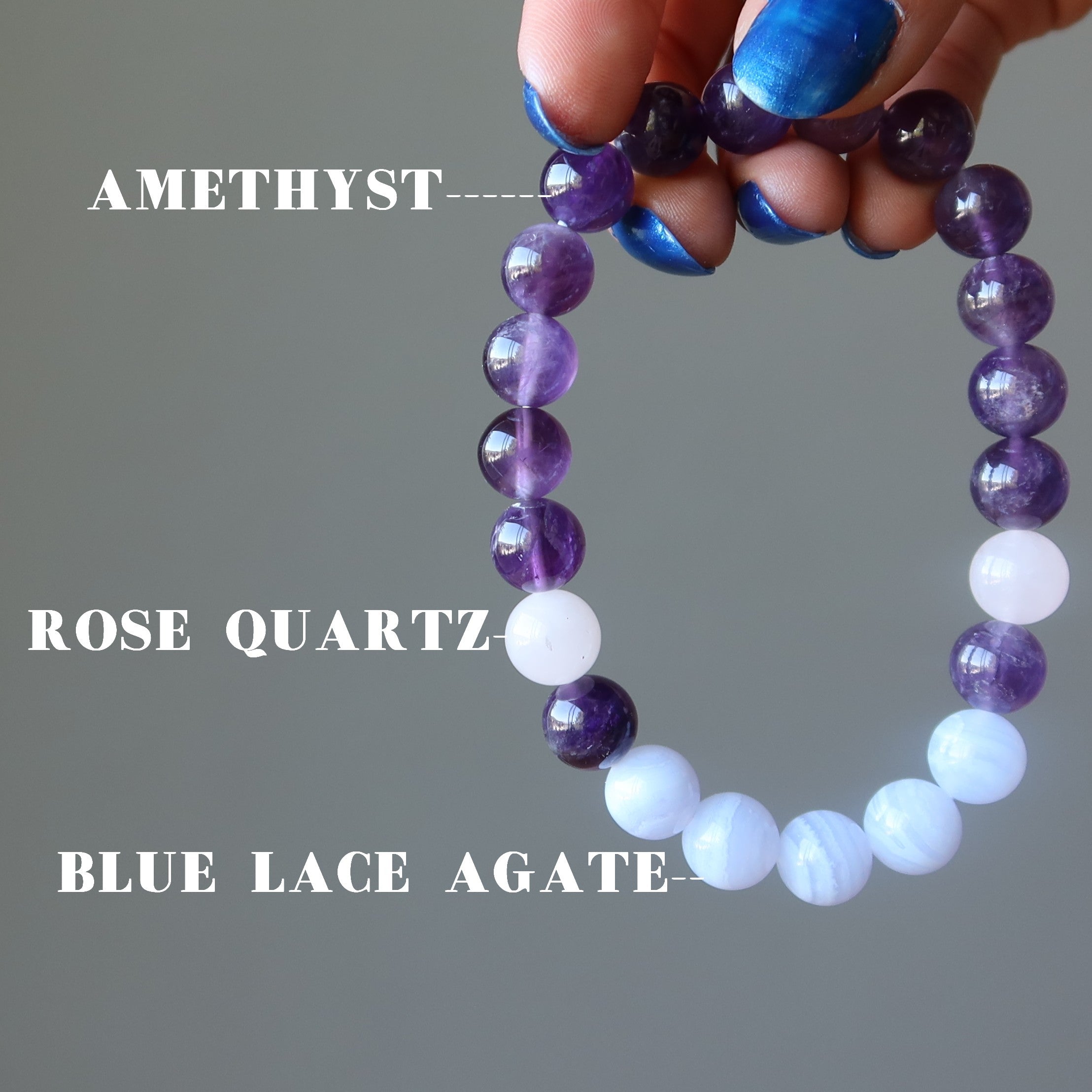 Kristall-Schlafarmband: Amethyst Rosenquarz Blaue Spitze Achat