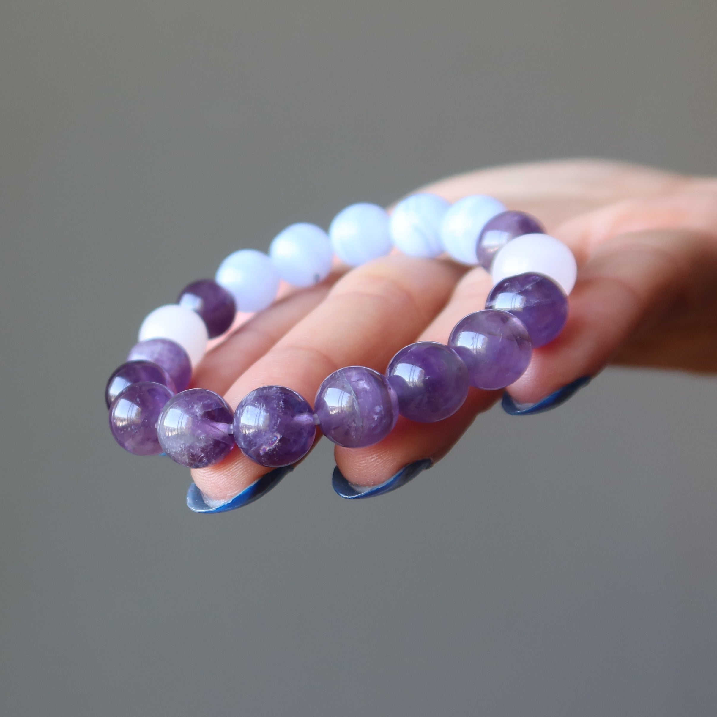 Kristall-Schlafarmband: Amethyst Rosenquarz Blaue Spitze Achat