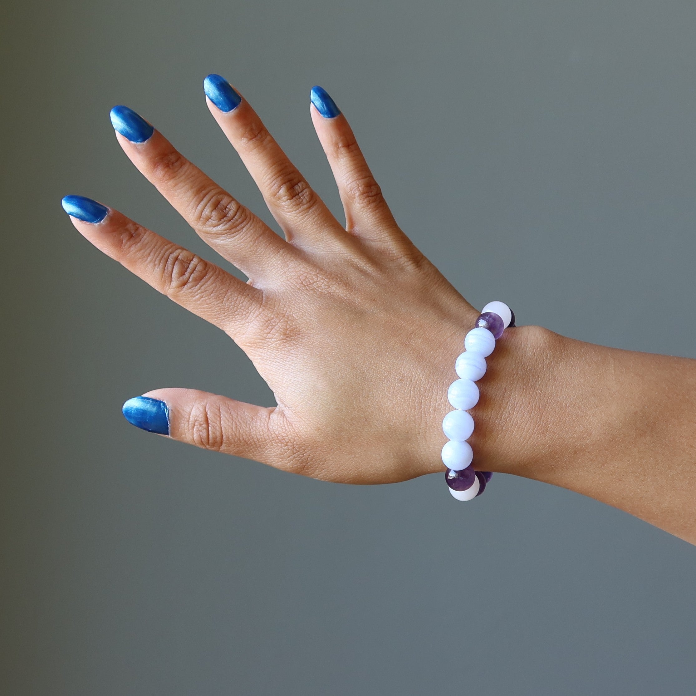 Kristall-Schlafarmband: Amethyst Rosenquarz Blaue Spitze Achat