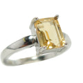 Bague Citrine Rectangle Facettée Pierre Précieuse Argent Blanc